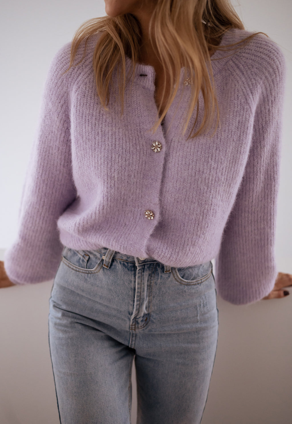 Cardigan Isa with shiny buttons- Lilac