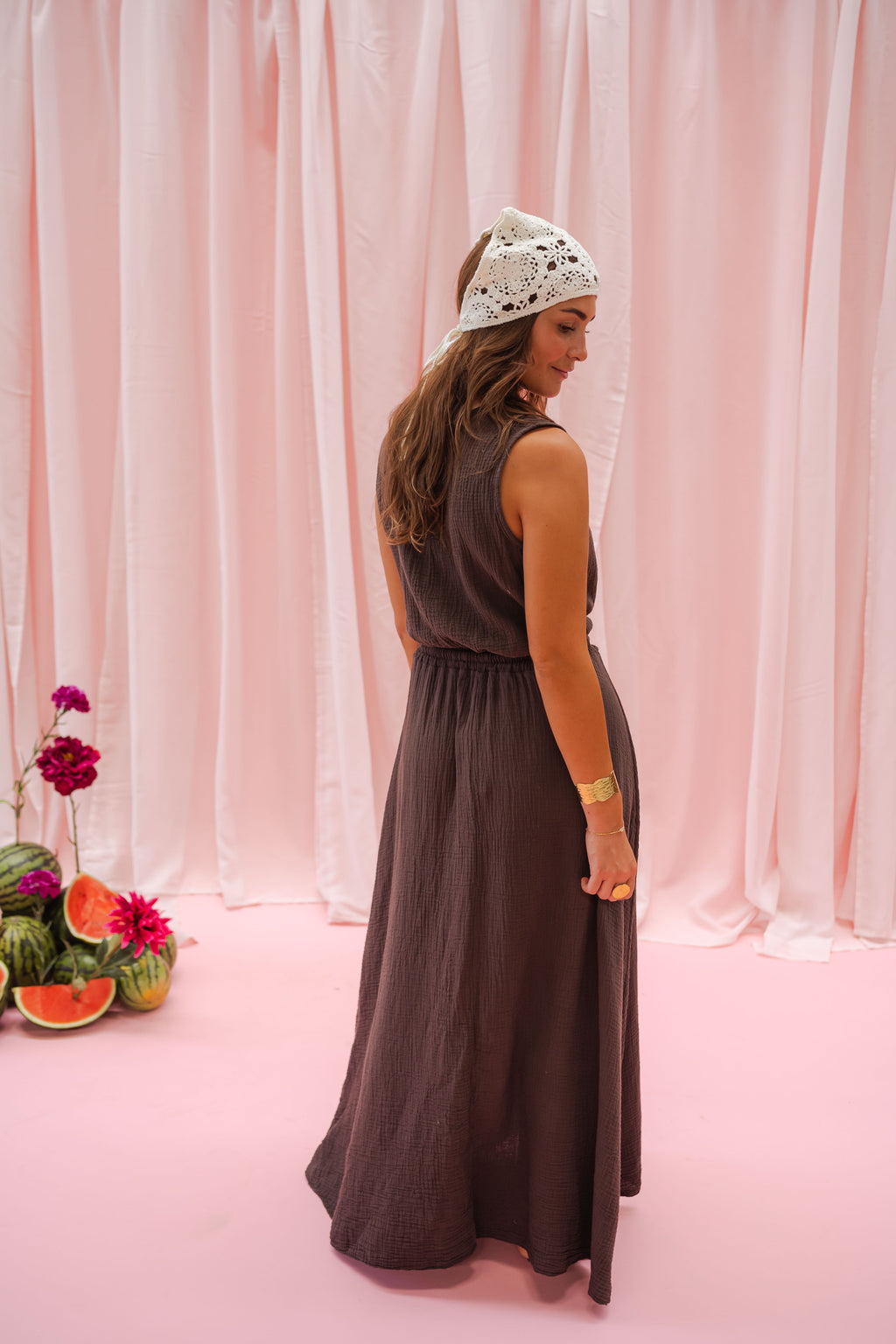 Jupe Alyssa - chocolat en gaze de coton