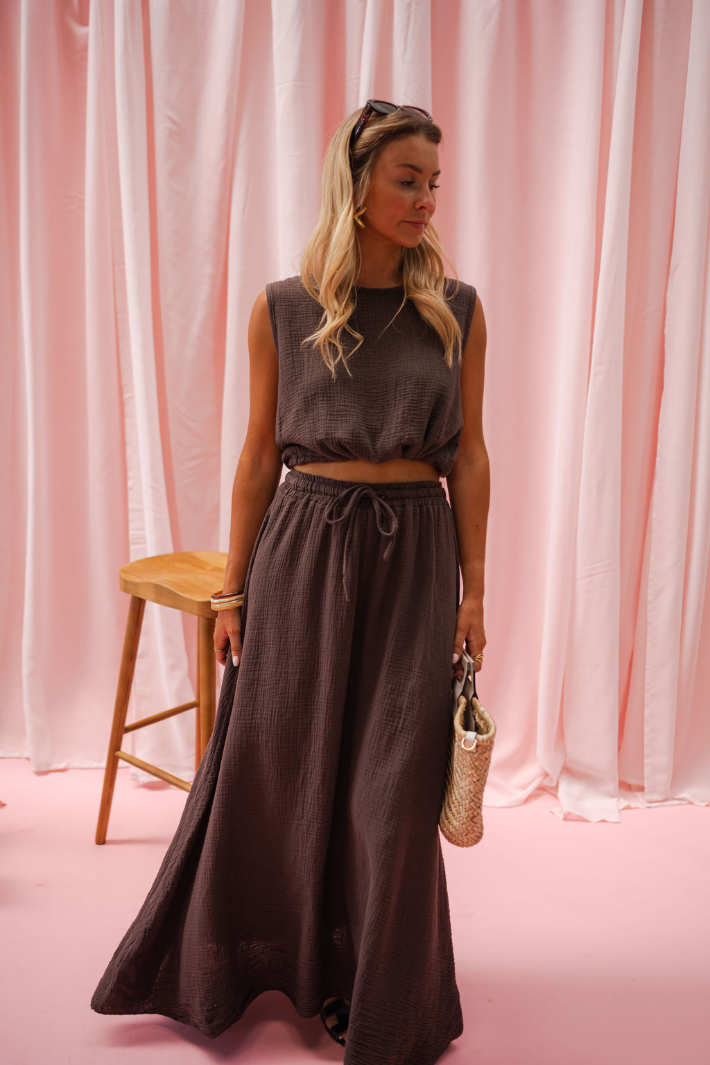 Jupe Alyssa - chocolat en gaze de coton