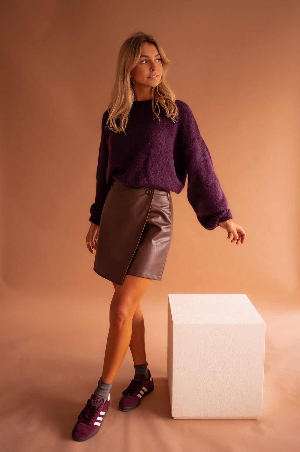 Maeva skirt in simili leather - Chocolate