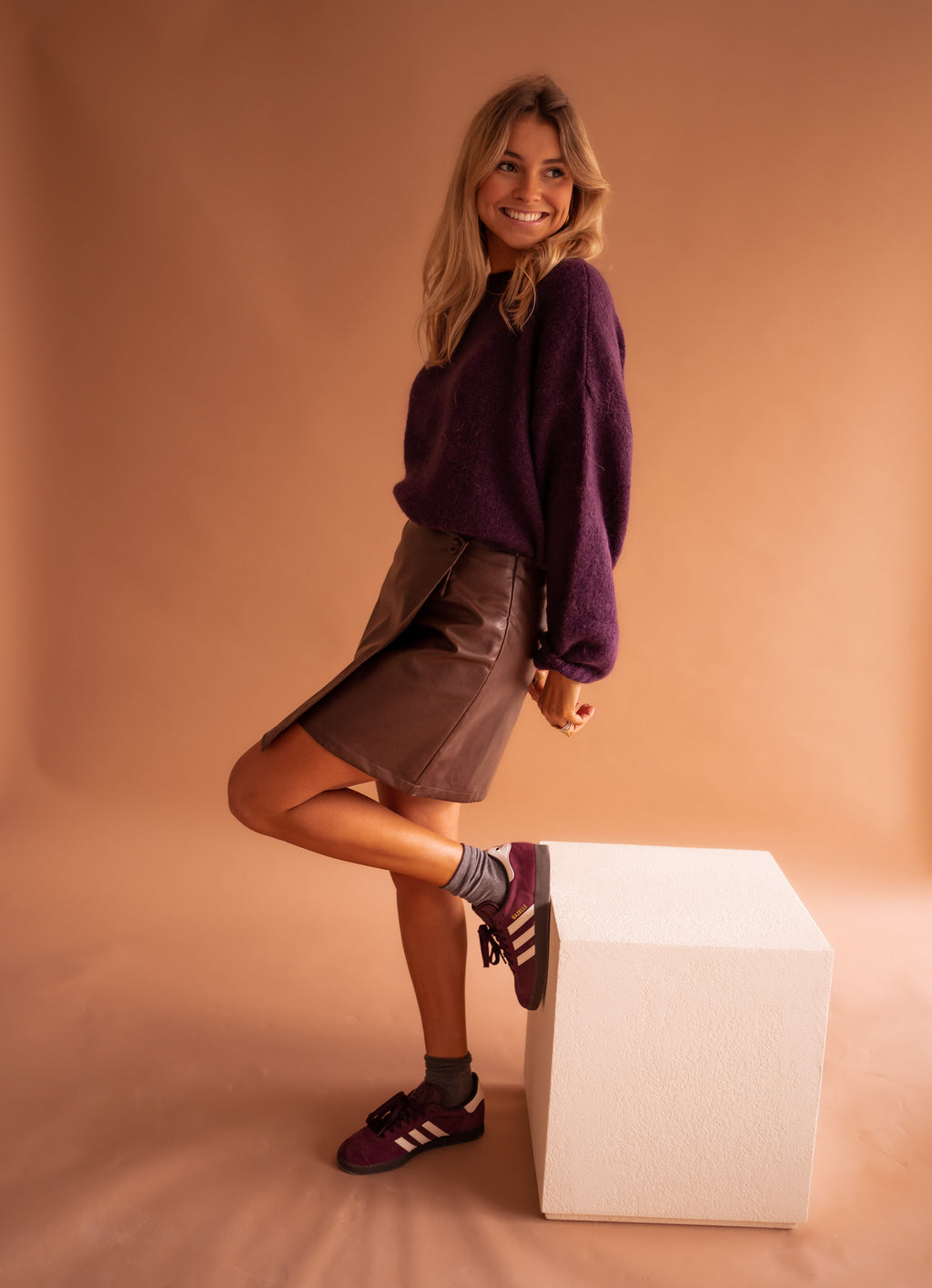 Maeva skirt in simili leather - Chocolate