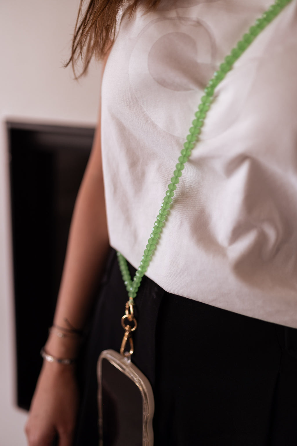 Louha phone lanyard - brown pearls