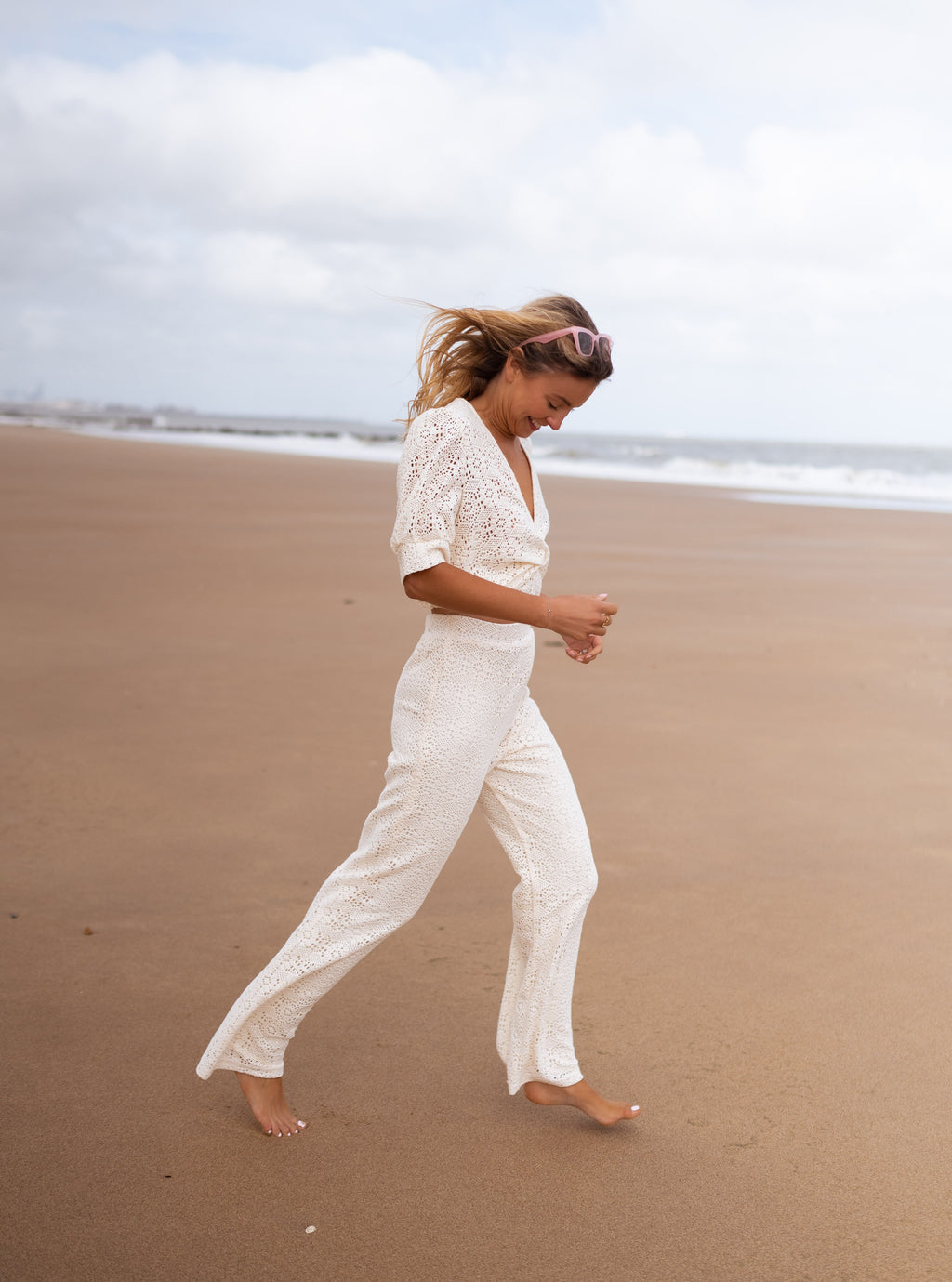 Pantalon Louis - écru en broderie