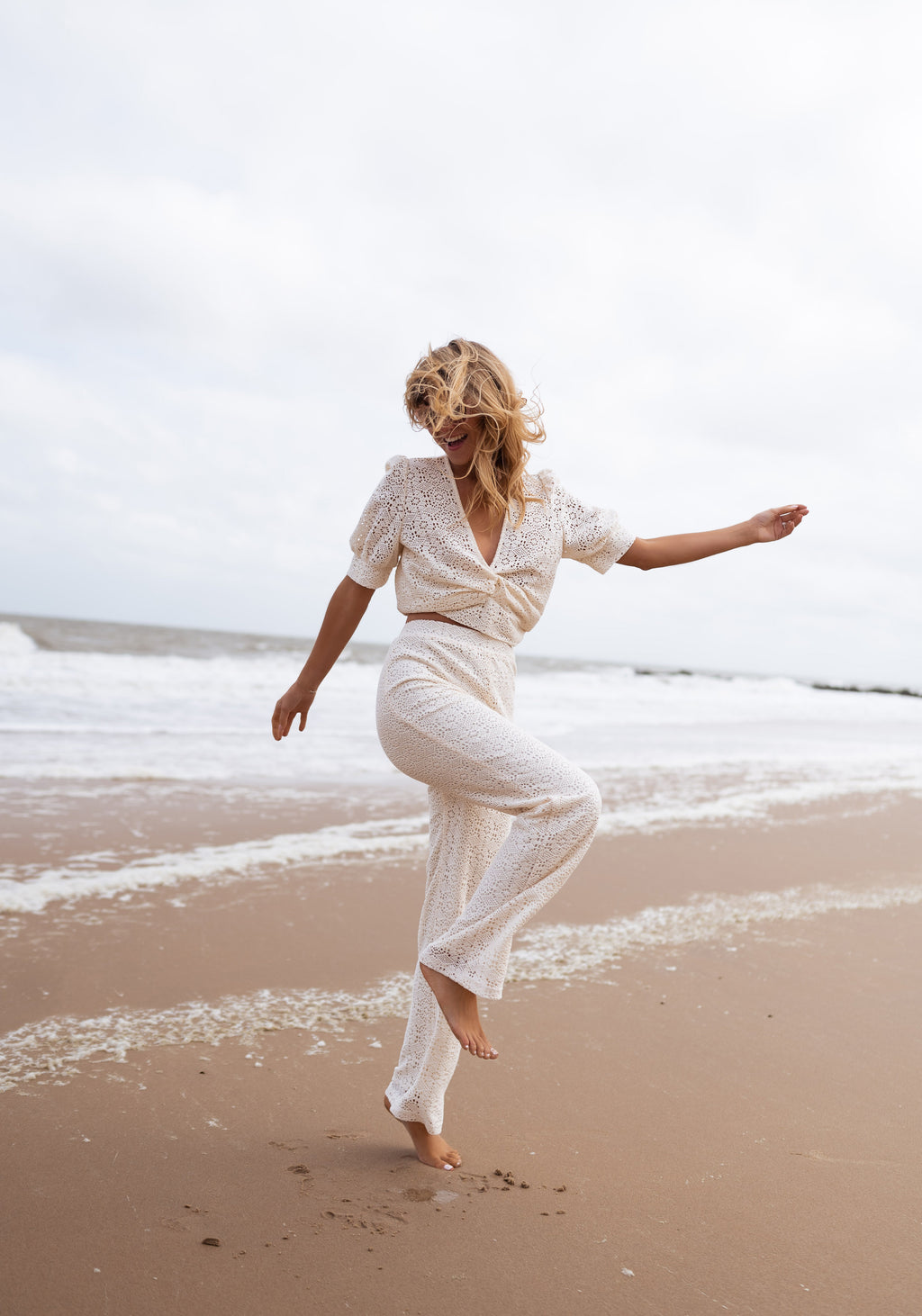 Pantalon Louis - écru en broderie