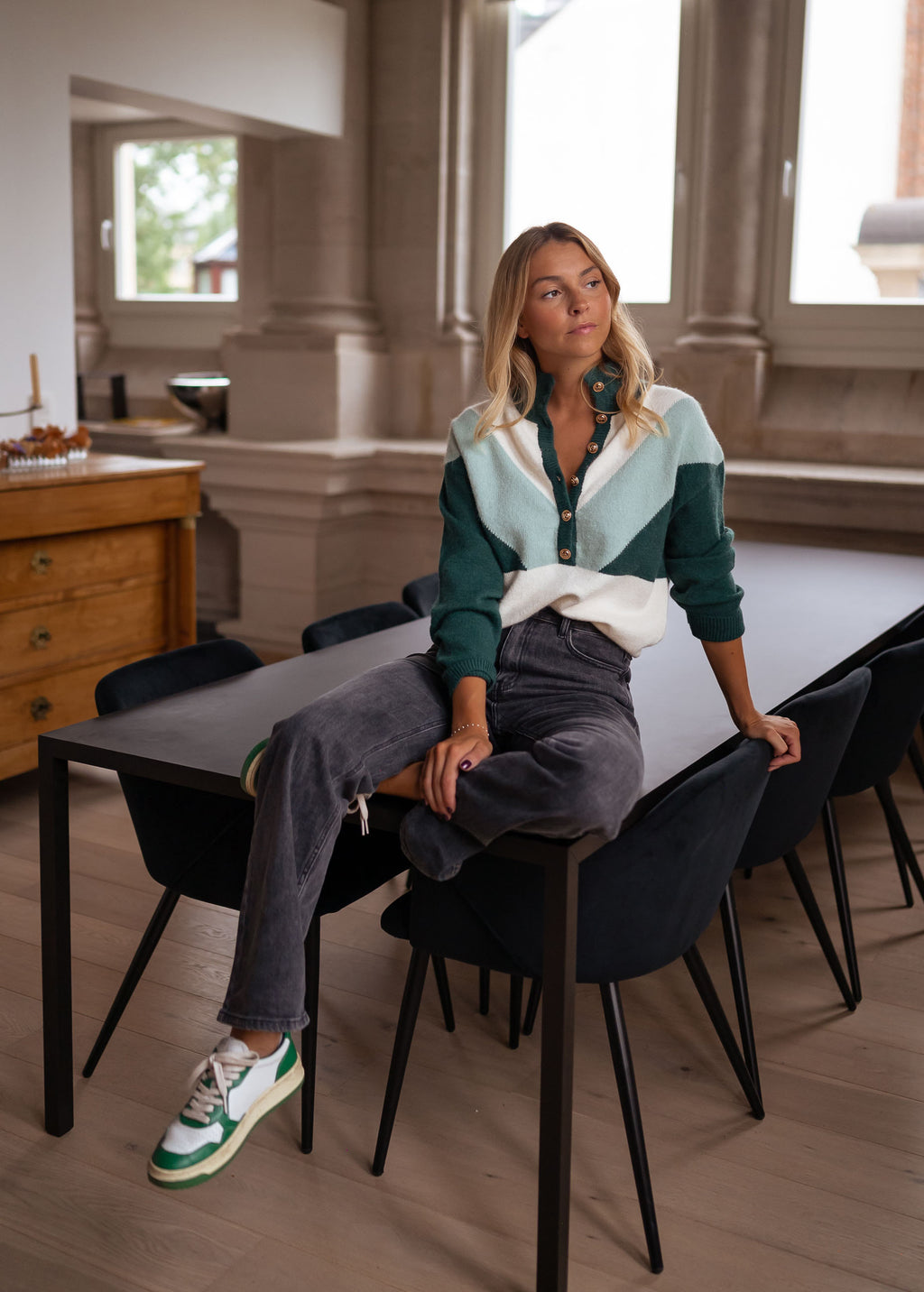 Sweater Neve - green and ecru
