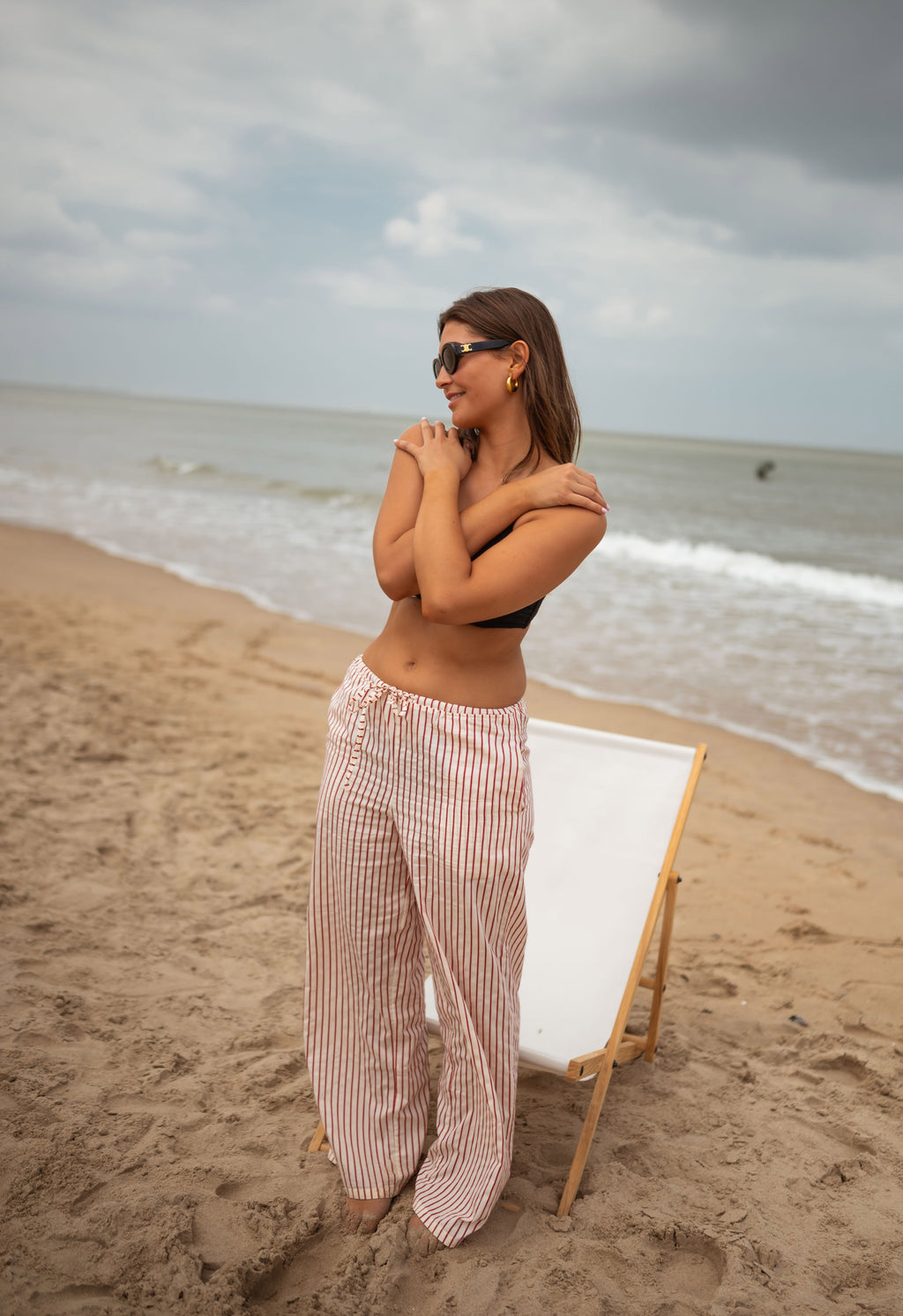 Pantalon Lamya - écru à lignes rouges