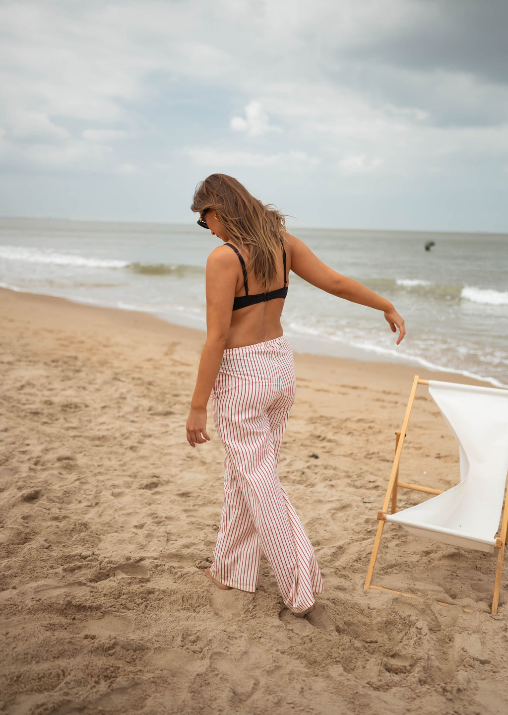 Pantalon Lamya - écru à lignes rouges