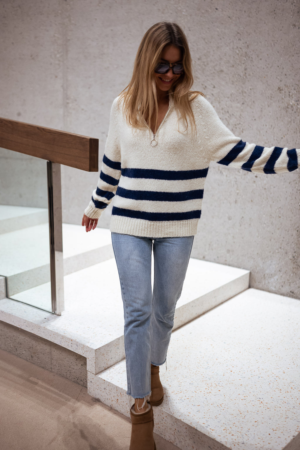 Sweater Clara - ecru And Blue Lined