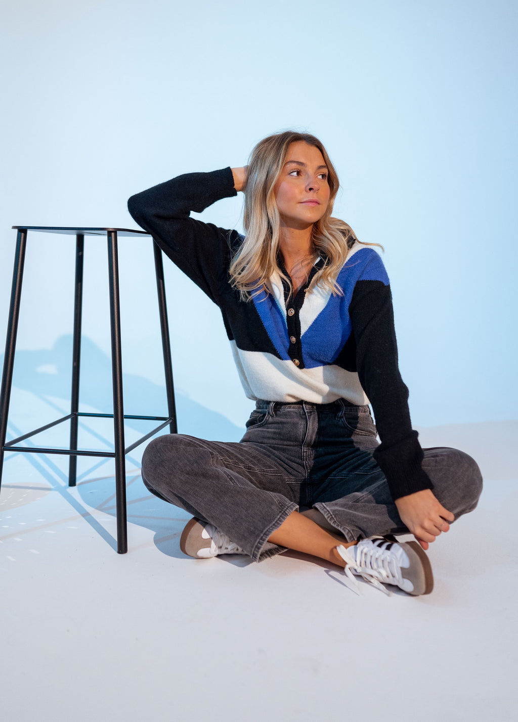 Sweater Neve - blue and ecru