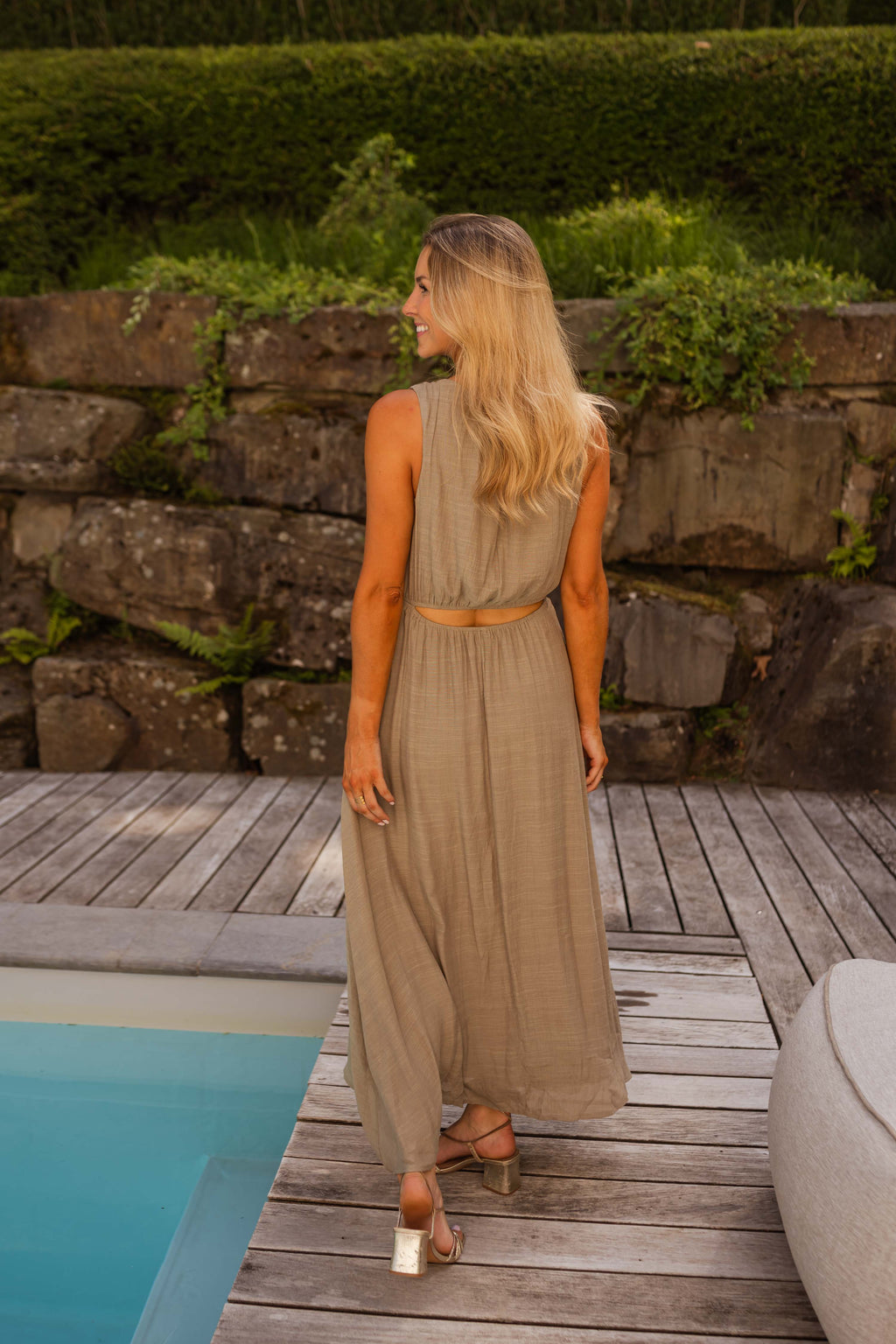 Ana Dress Khaki - Open Back Easy Clothes Ana Dress Khaki - Open Back Easy Clothes