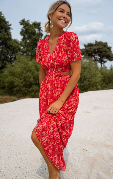 Robe Cocktail Rouge Ark & Co Taille S – Col V Sans Manches, Taille élastique, Neuve