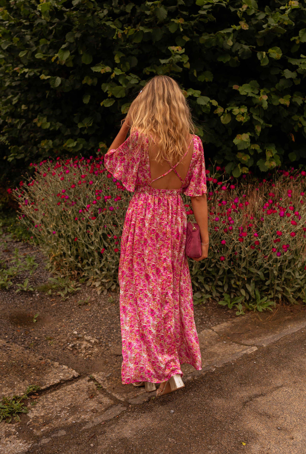 Daphne dress - pink with flowers