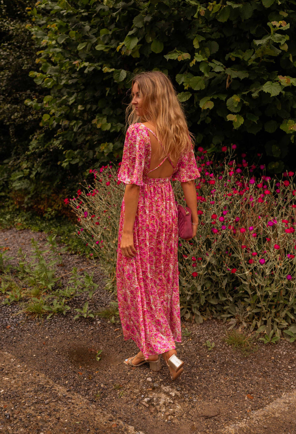 Daphne dress - pink with flowers