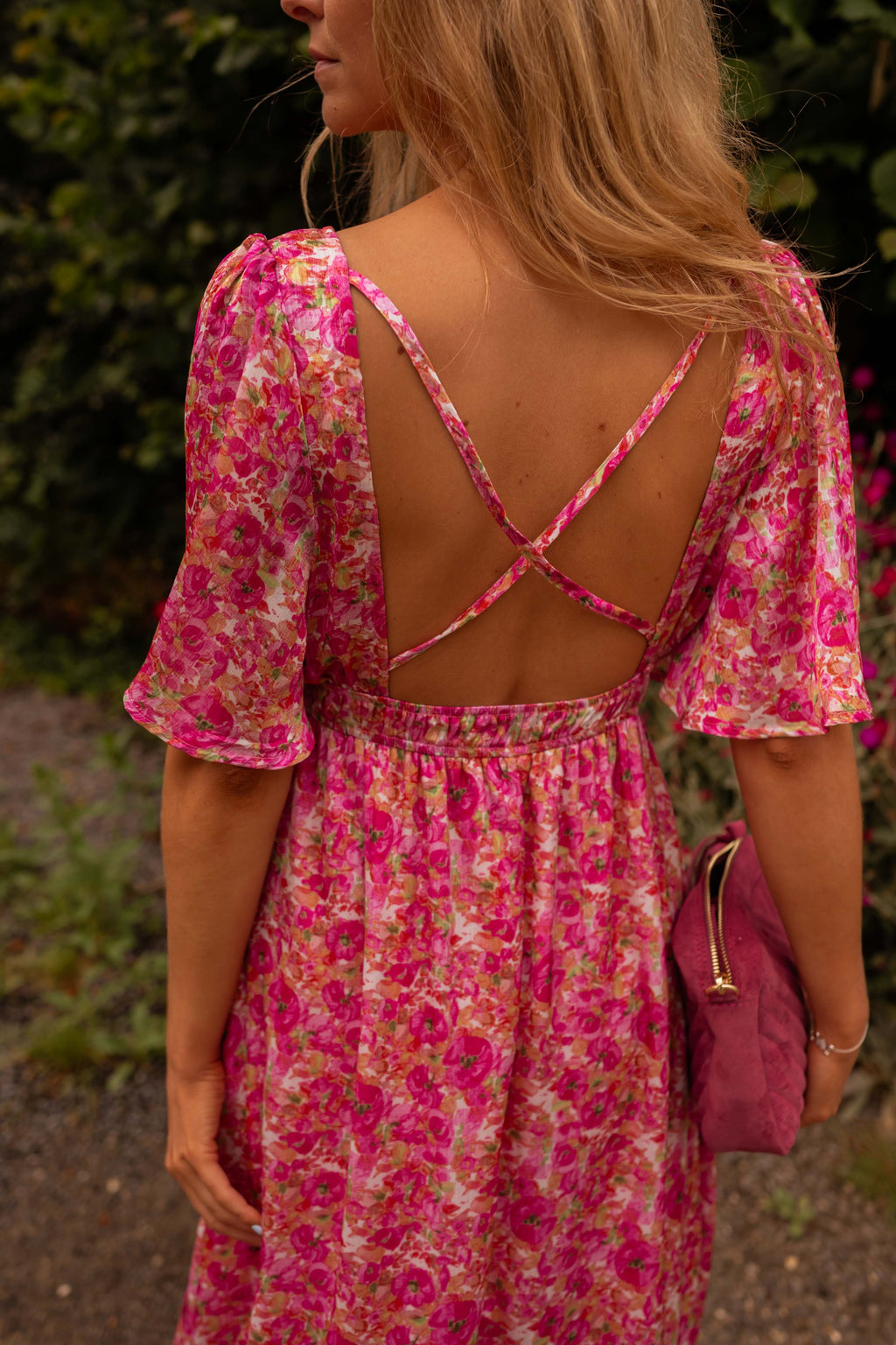 Daphne dress - pink with flowers