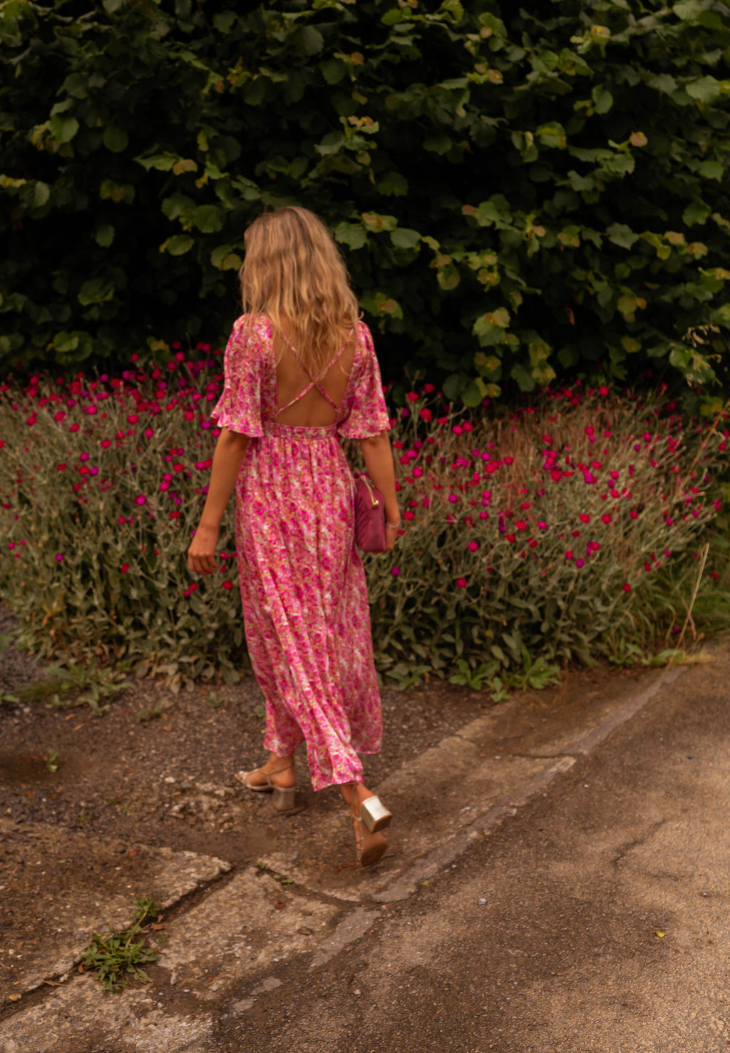 Daphne dress - pink with flowers