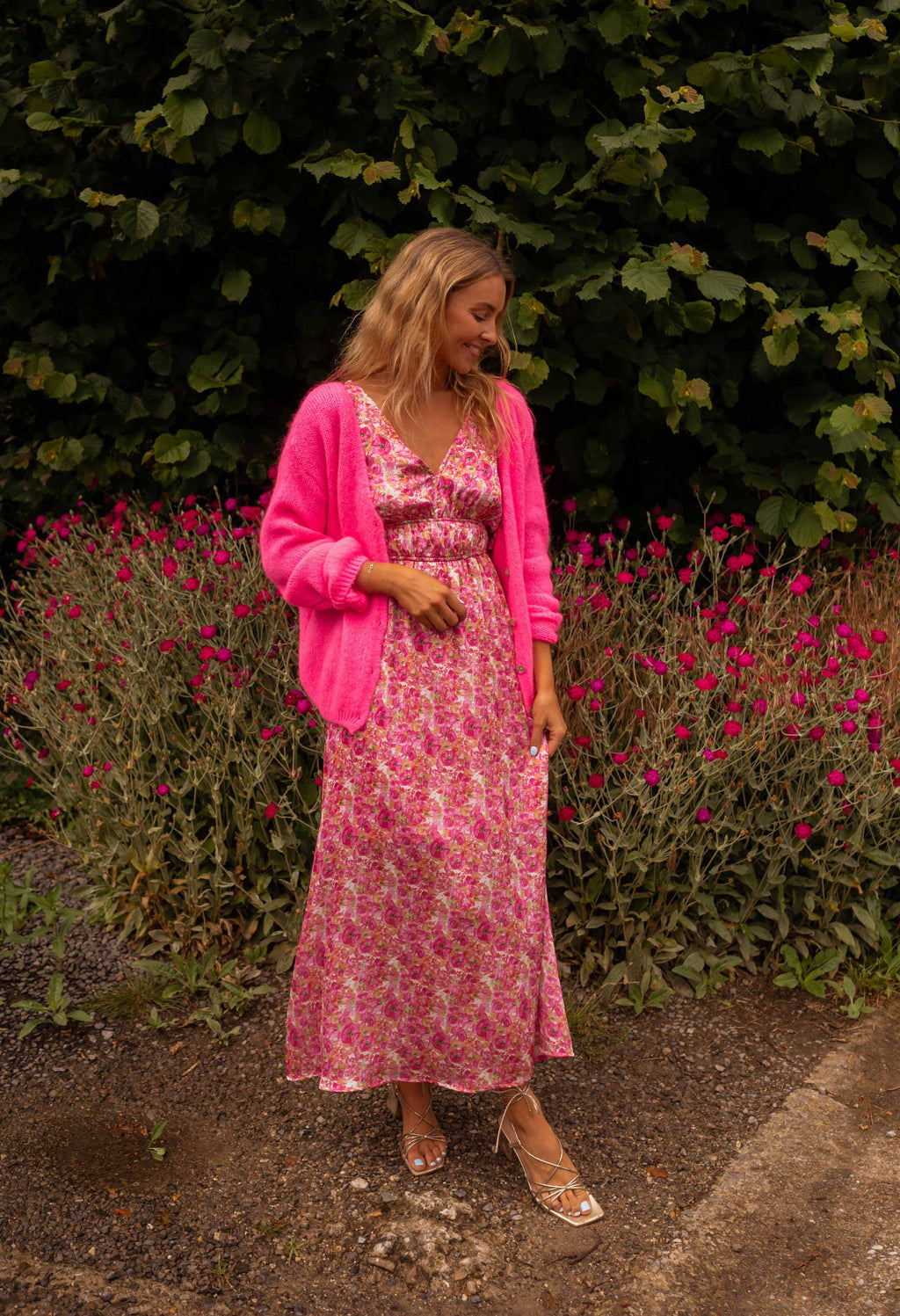 Daphne dress - pink with flowers