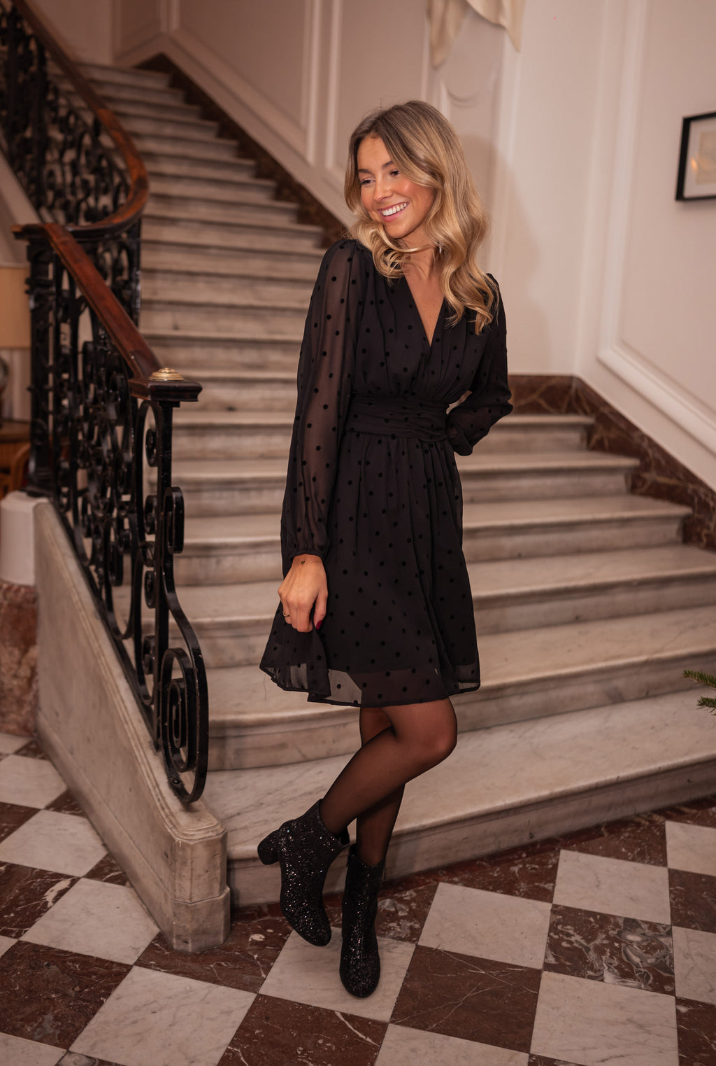Denise dress with polka dots - Black
