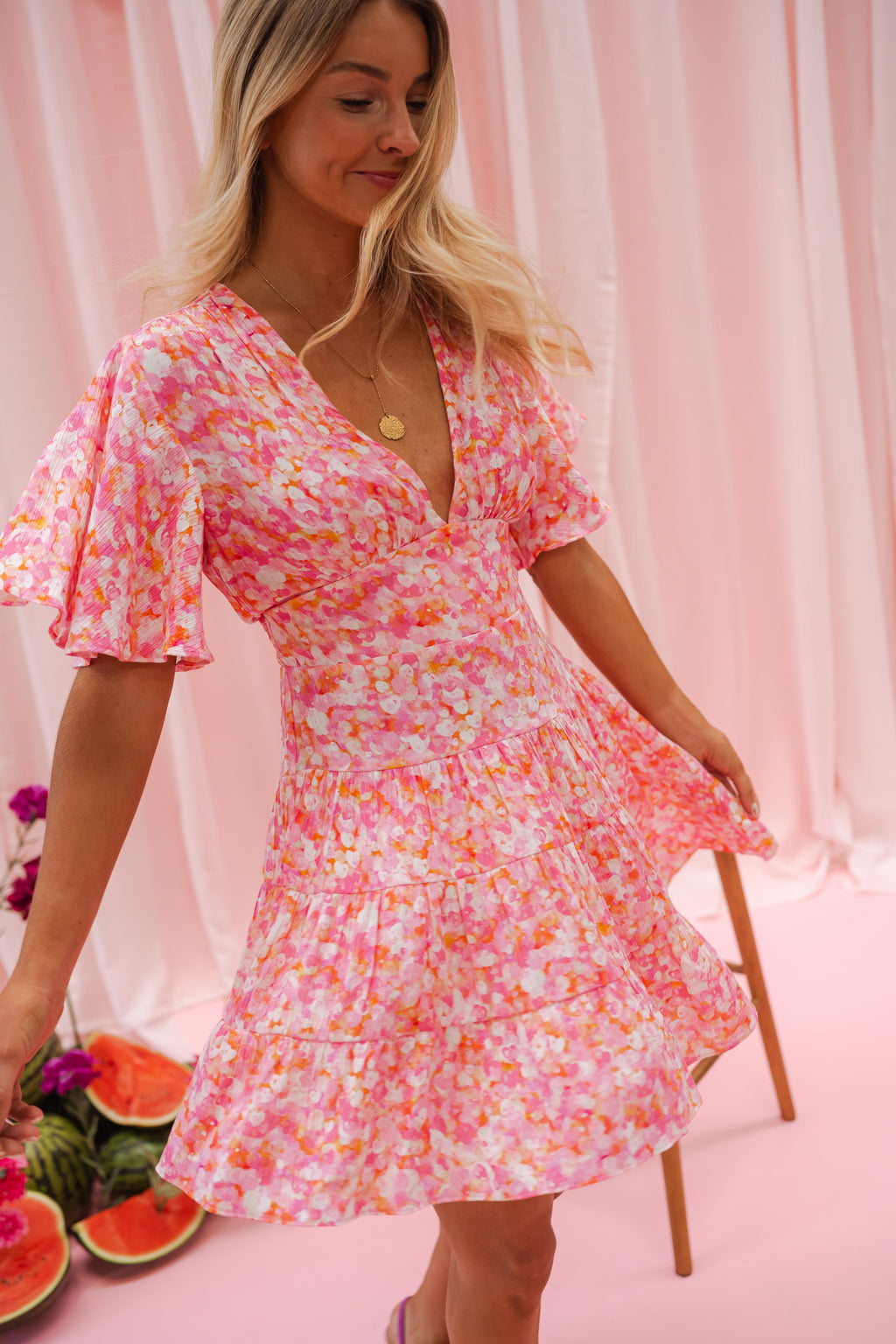 Doly dress - pink with flowers