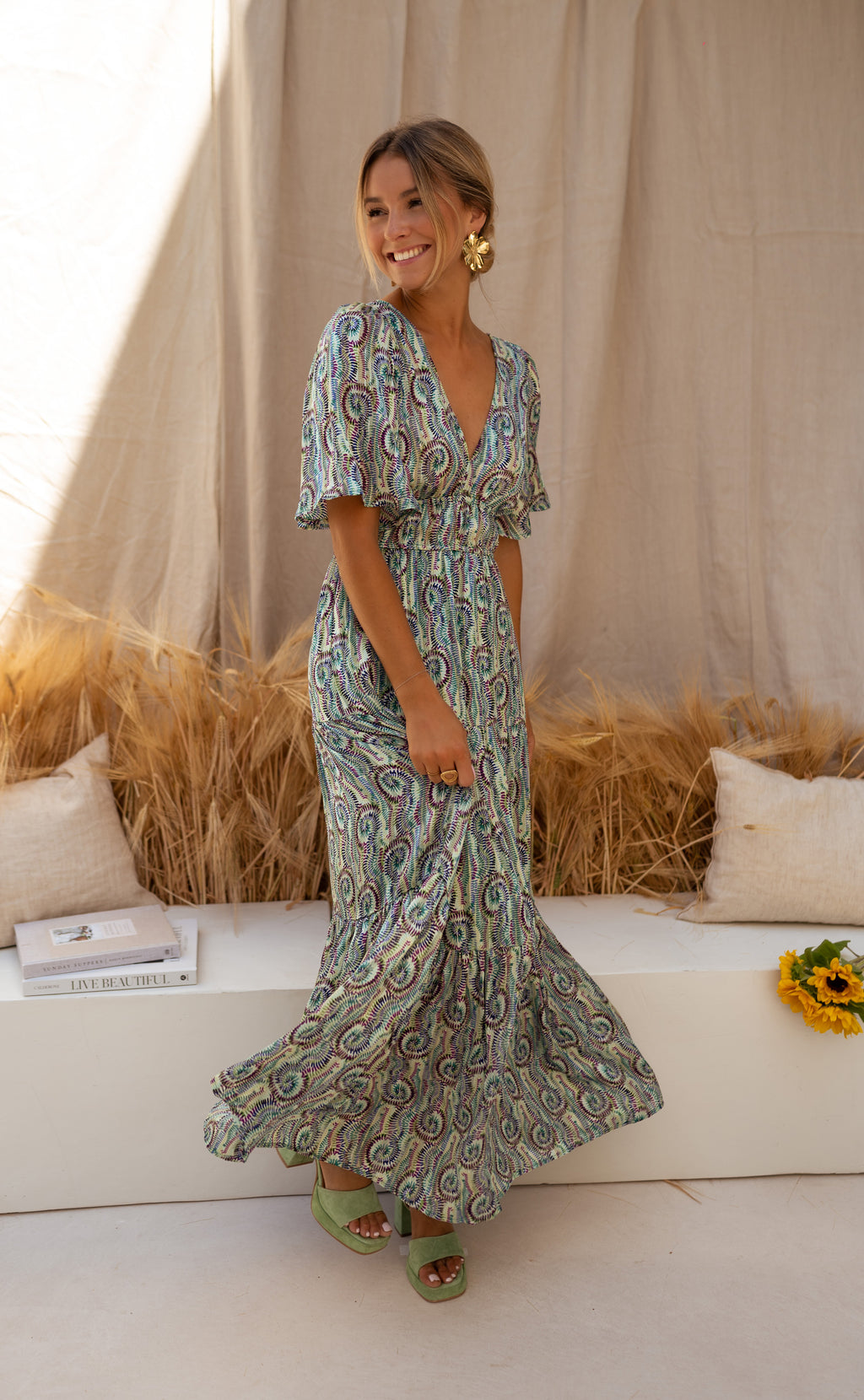 Robe Loane - verte à motifs