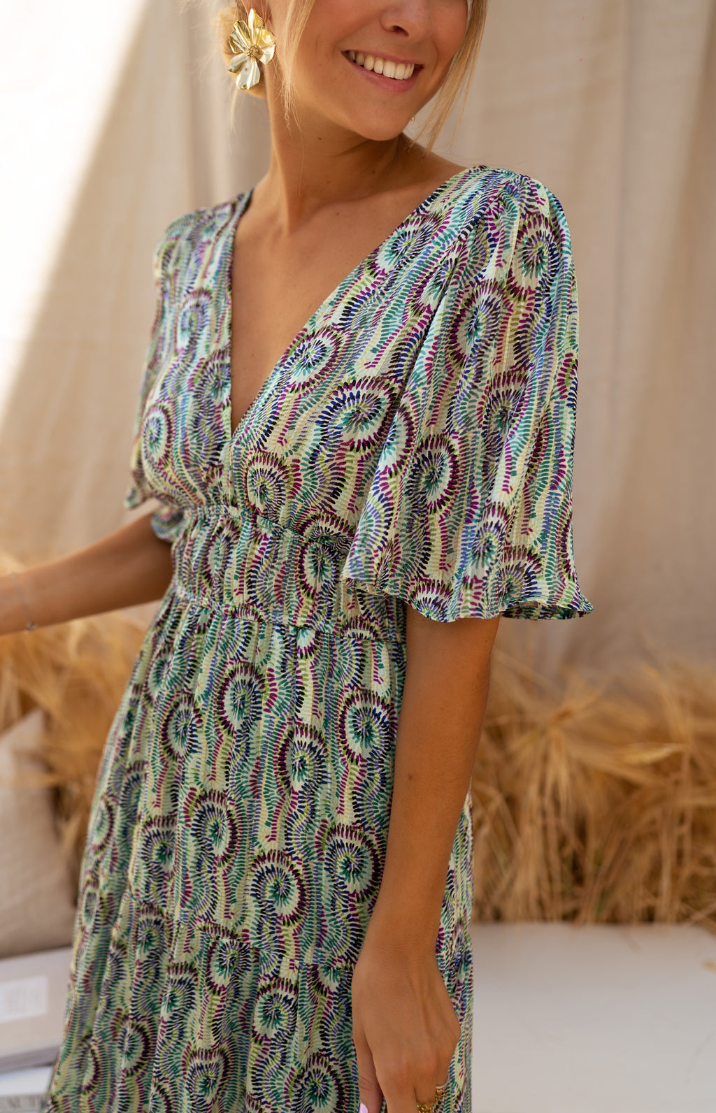Robe Loane - verte à motifs