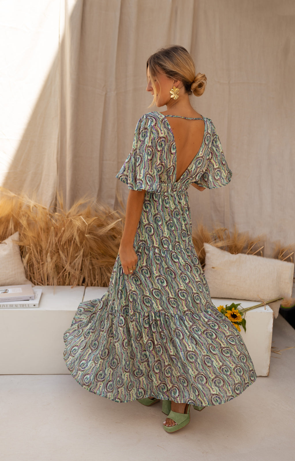 Robe Loane - verte à motifs