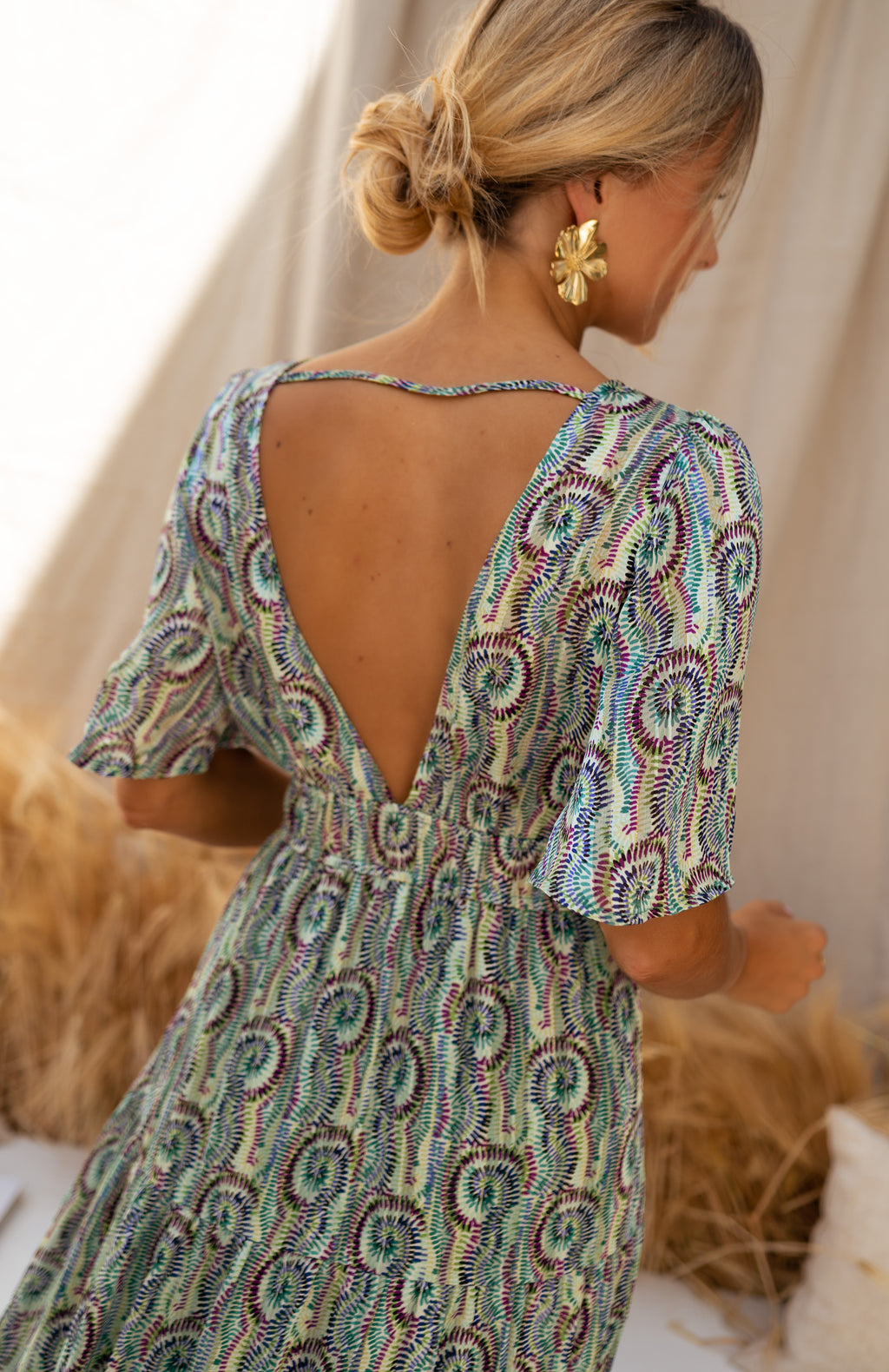 Robe Loane - verte à motifs