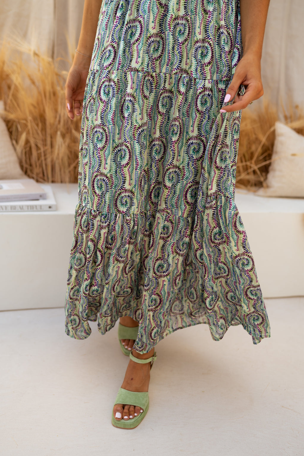 Robe Loane - verte à motifs