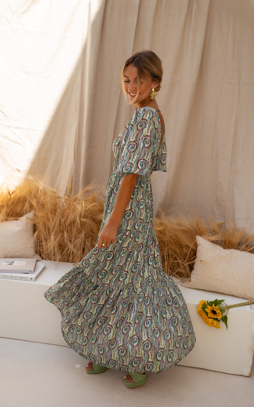 Robe Loane - verte à motifs