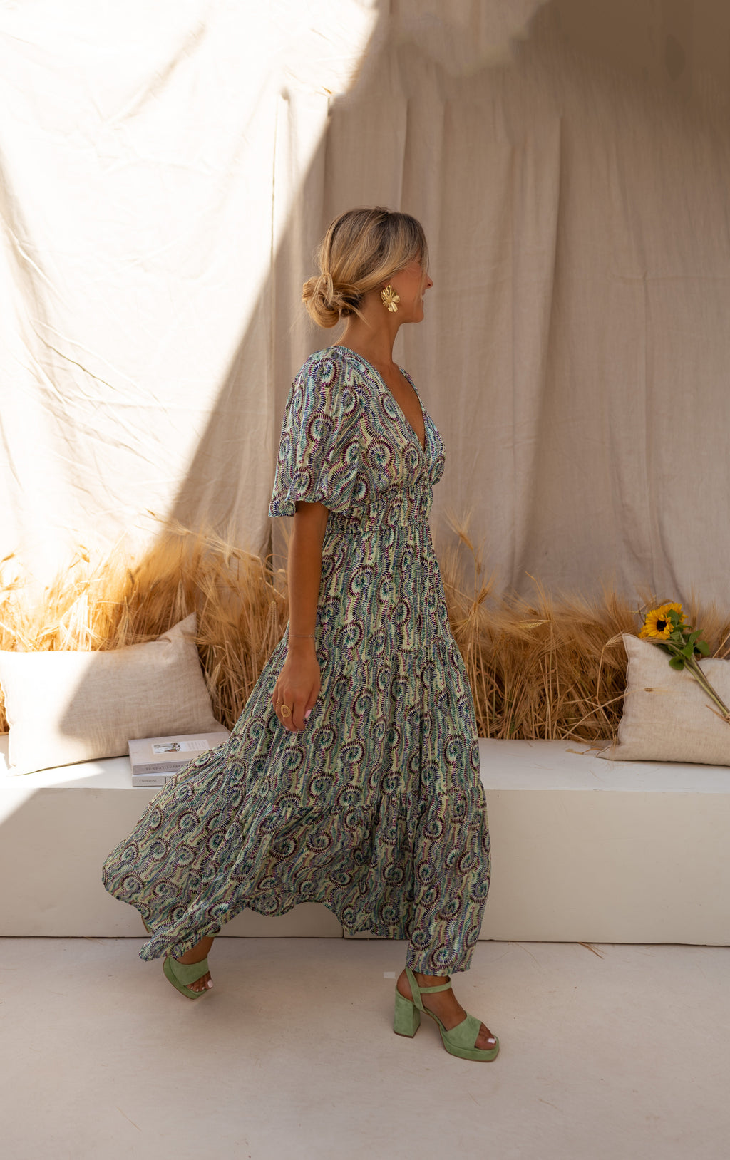 Robe Loane - verte à motifs
