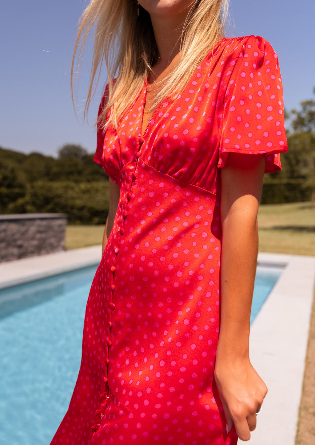 Long dress Baya - Pink polka dots