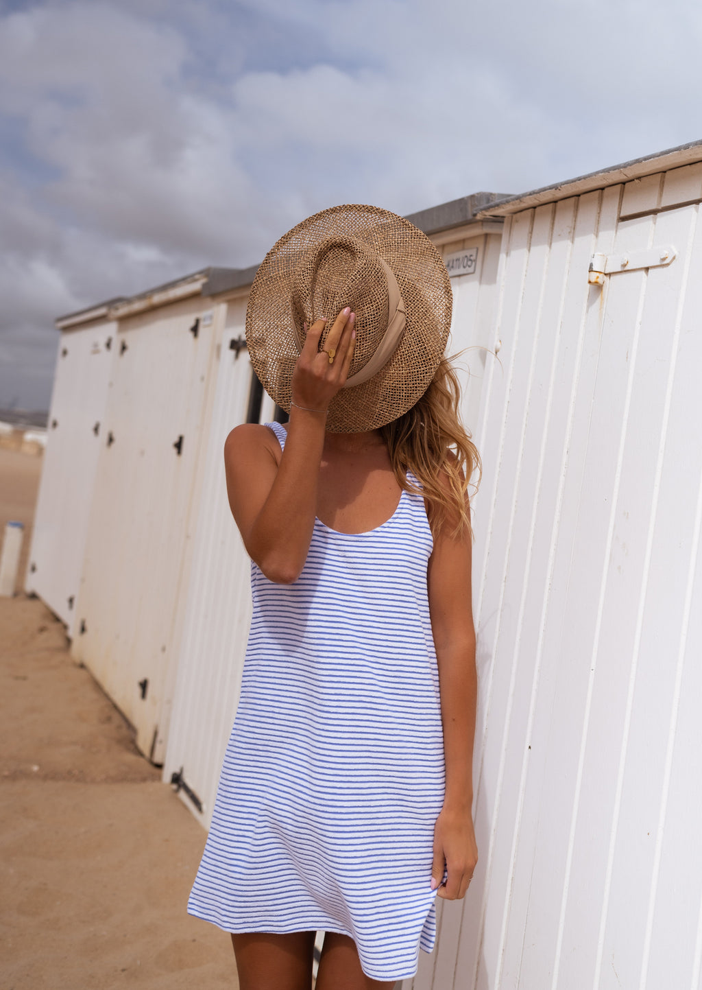 Robe Lovy en éponge - bleue et écrue à lignes