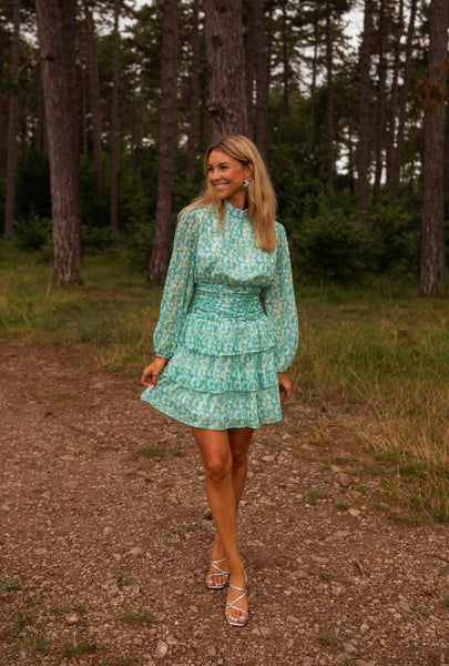 Robe Fille Monnalisa Taille 12 Italie - Vert Clair/Bleu, Neuve Avec Étiquette