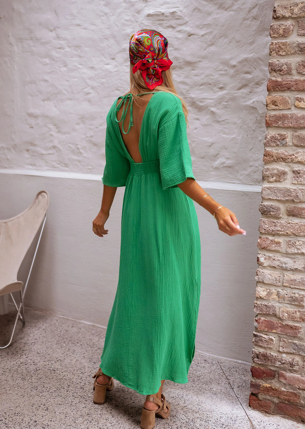 Dress Pamela - green in CONTON GAUZE
