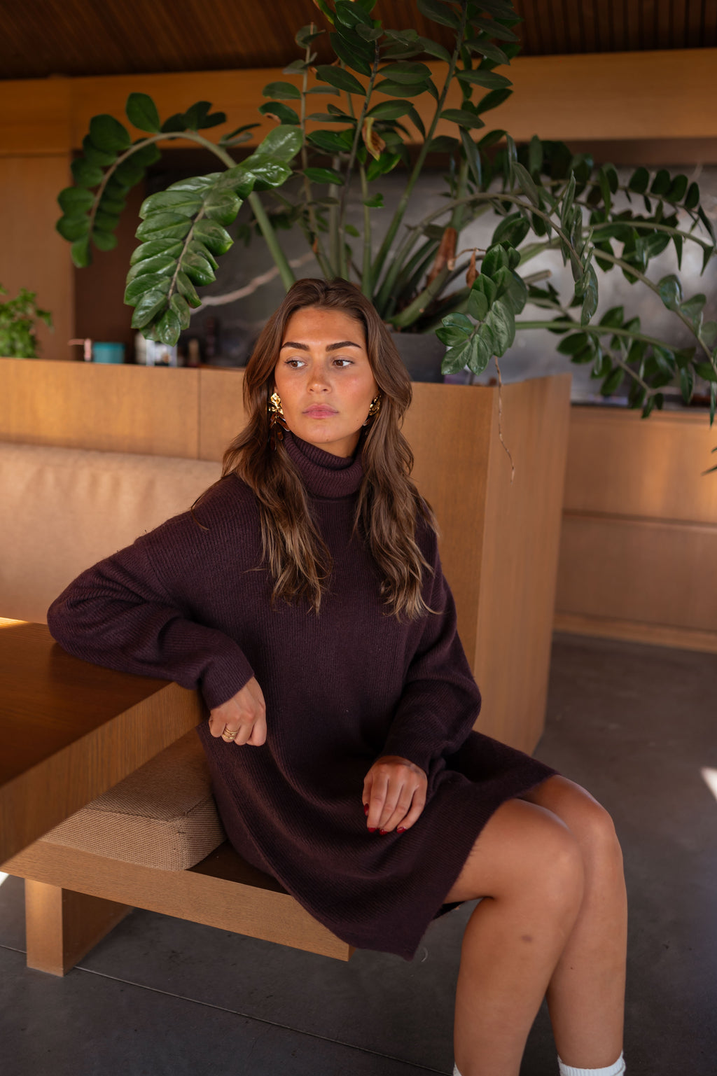 Brianna Sweater Dress - Chocolate - Turtle Neck Easy Clothes Brianna Sweater Dress - Chocolate - Turtle Neck Easy Clothes