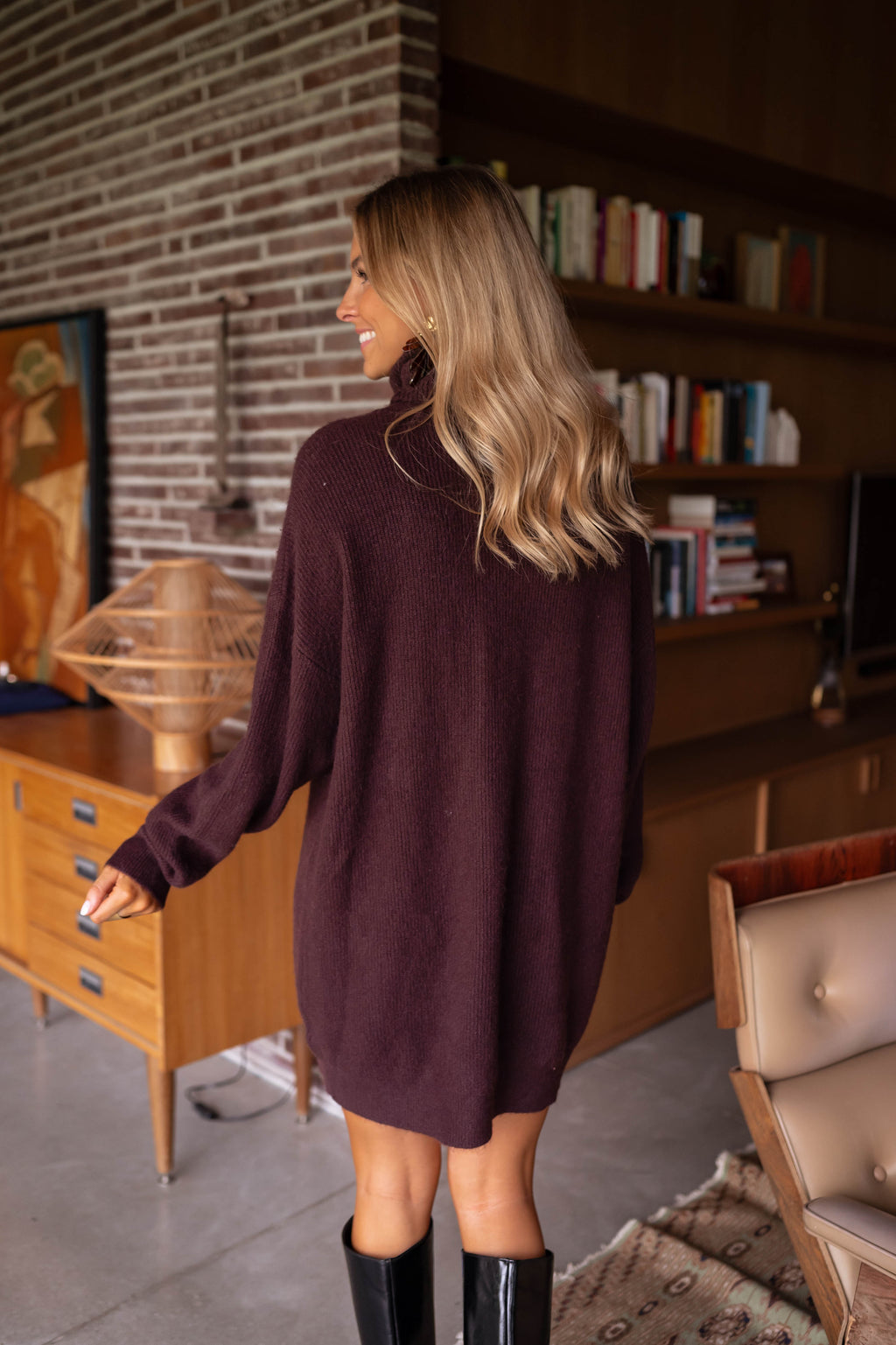 Brianna Sweater Dress - Chocolate - Turtle Neck Easy Clothes Brianna Sweater Dress - Chocolate - Turtle Neck Easy Clothes