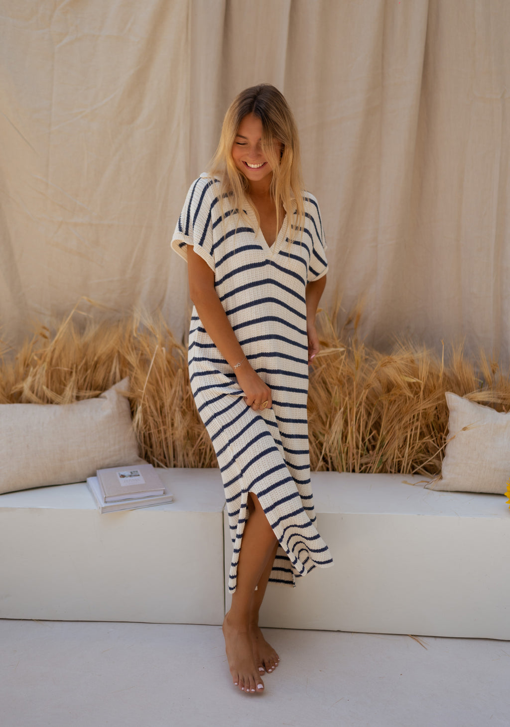 Dress Soam - with blue and ecru lines