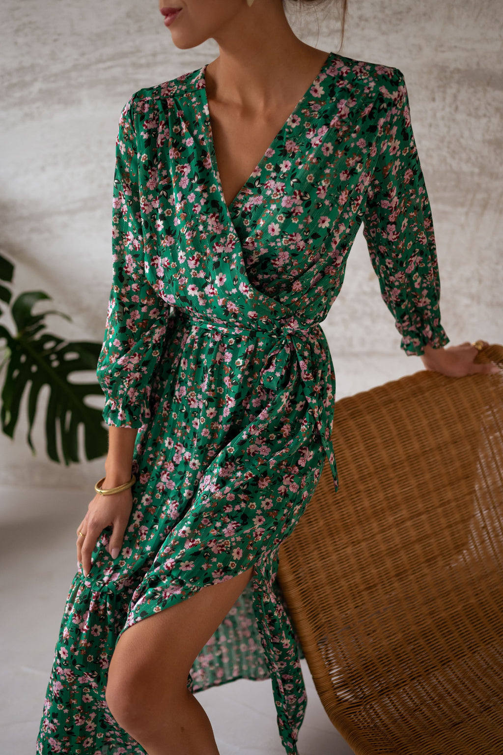 Dress Rosie - green with flowers
