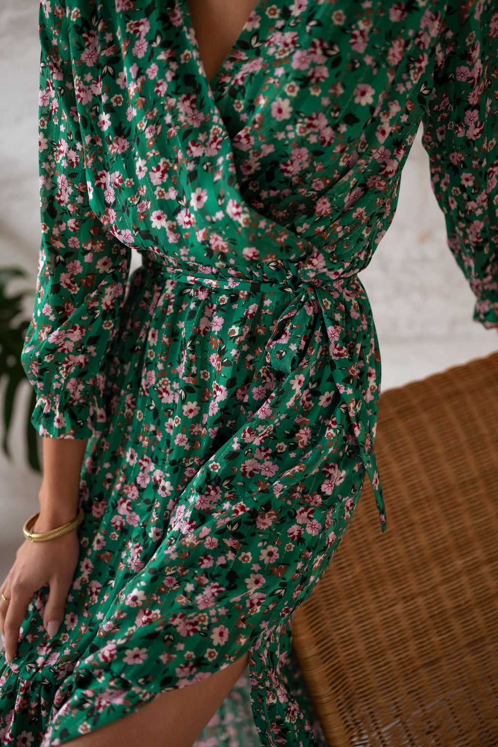 Dress Rosie - green with flowers