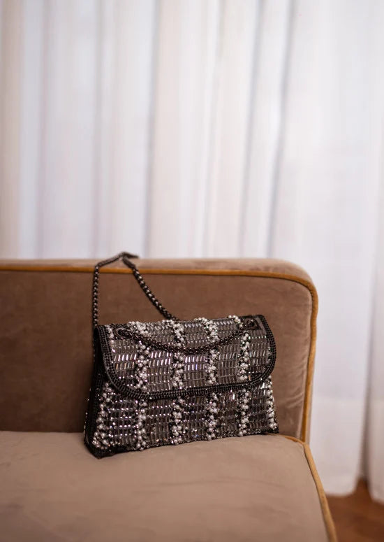 Brilliant Irina bag - with pearls black and ecru