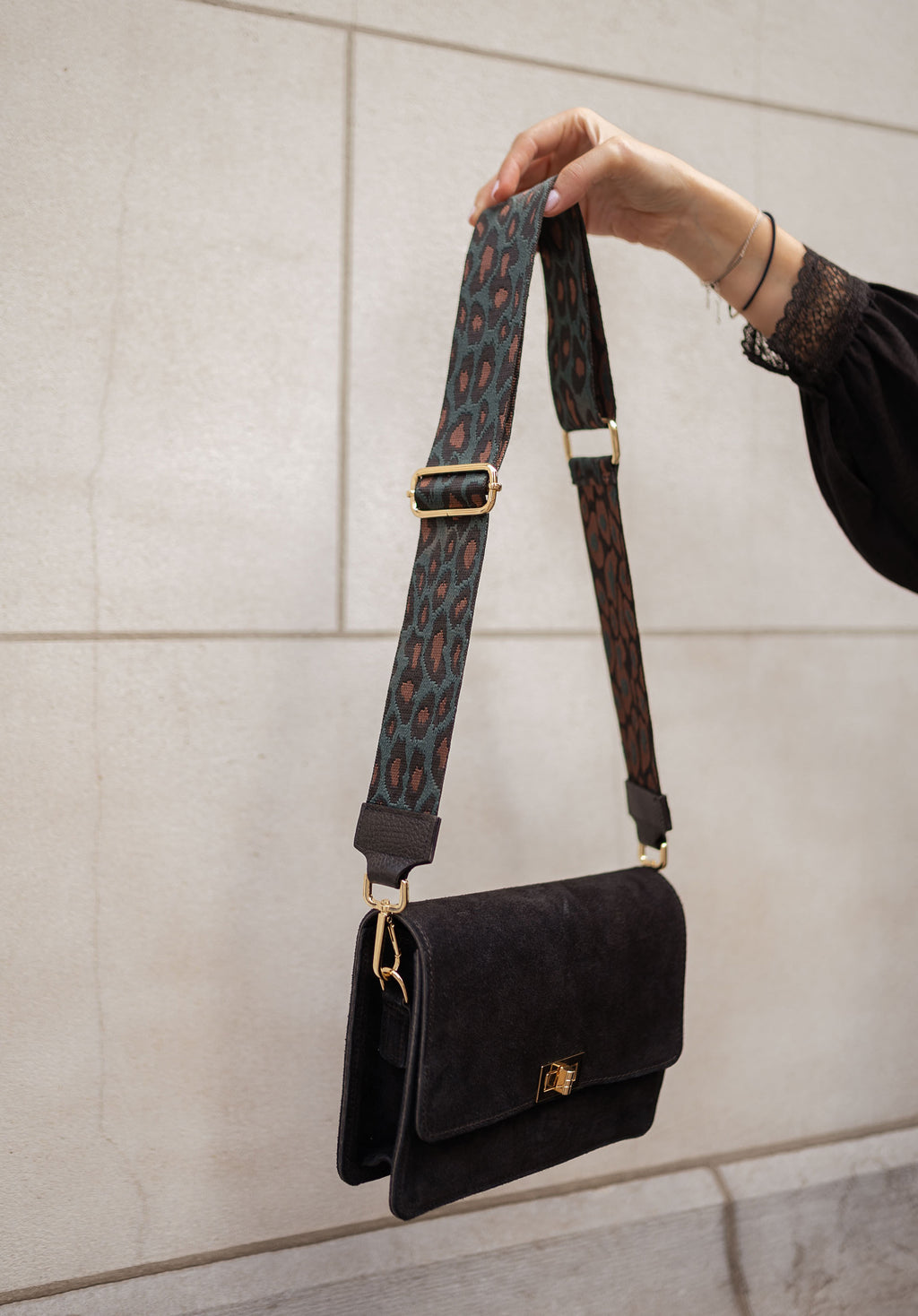 Sangle de sac Boya - léopard verte et brune