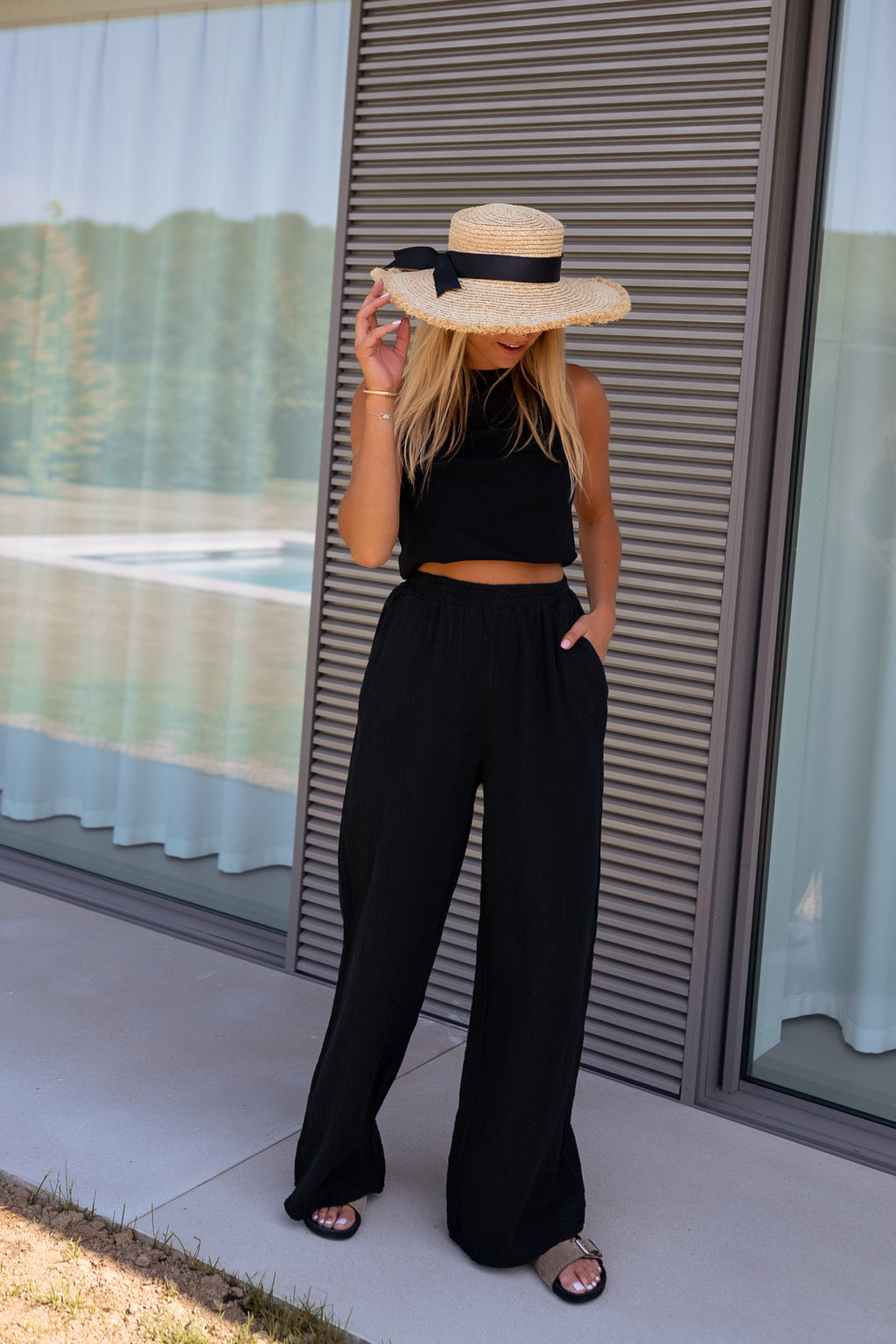 Pantalon Shiva - noir en gaze de coton