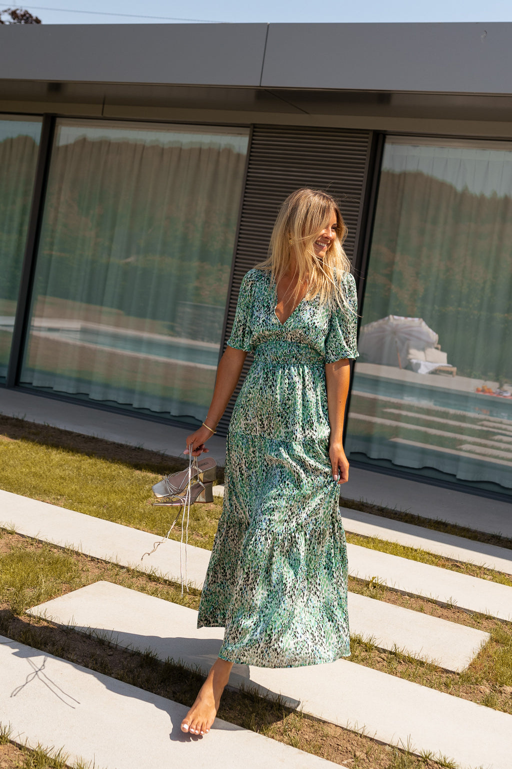 Robe Sienna - verte à motifs