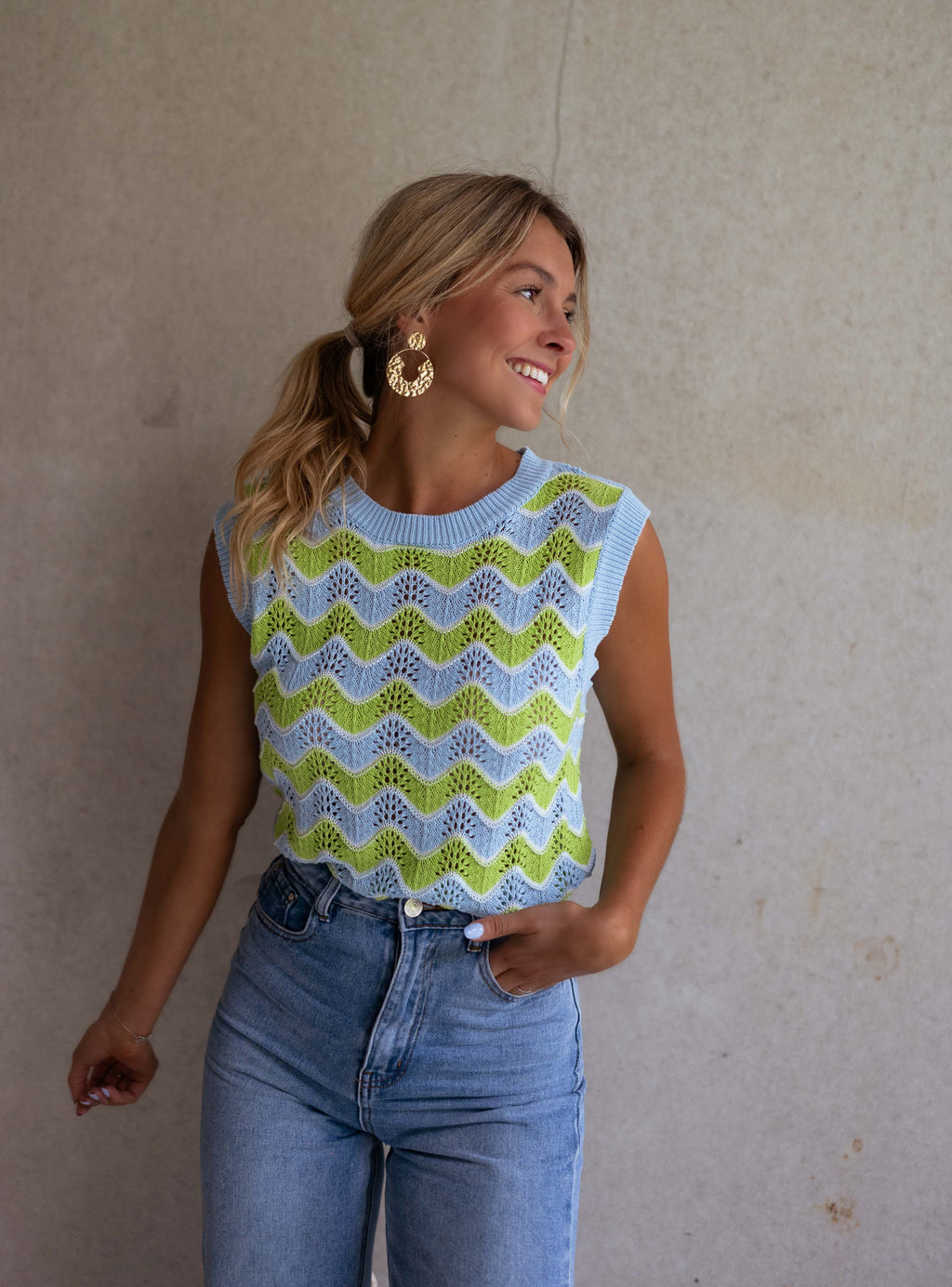Top Stany in crochet - green and Blue
