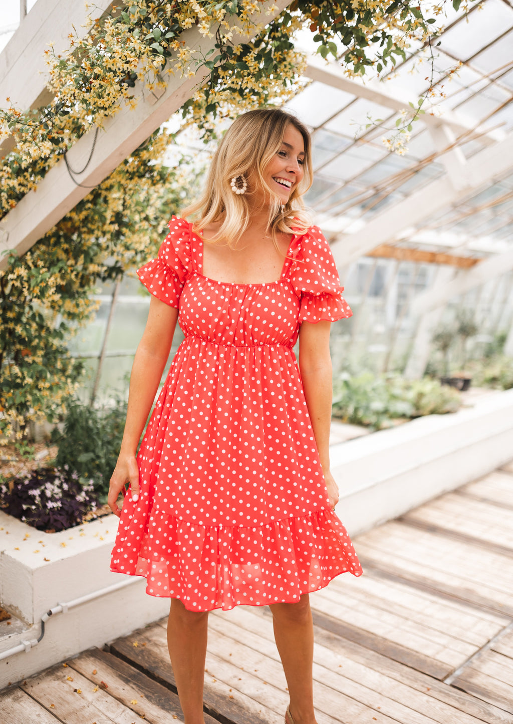Robe Talou corail - à pois blanc