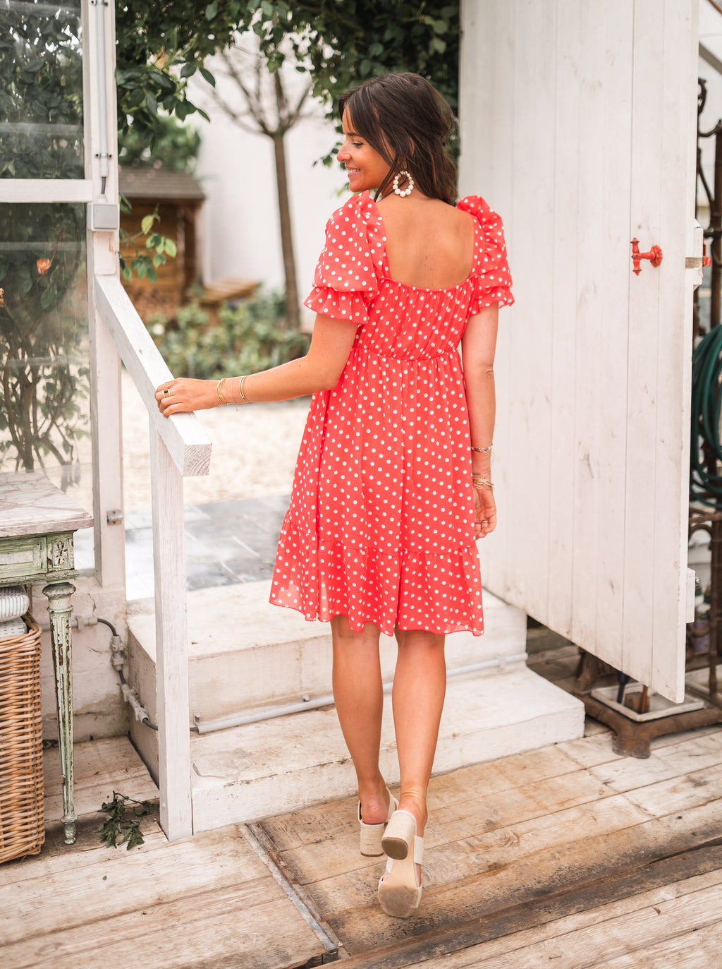 Robe Talou corail - à pois blanc