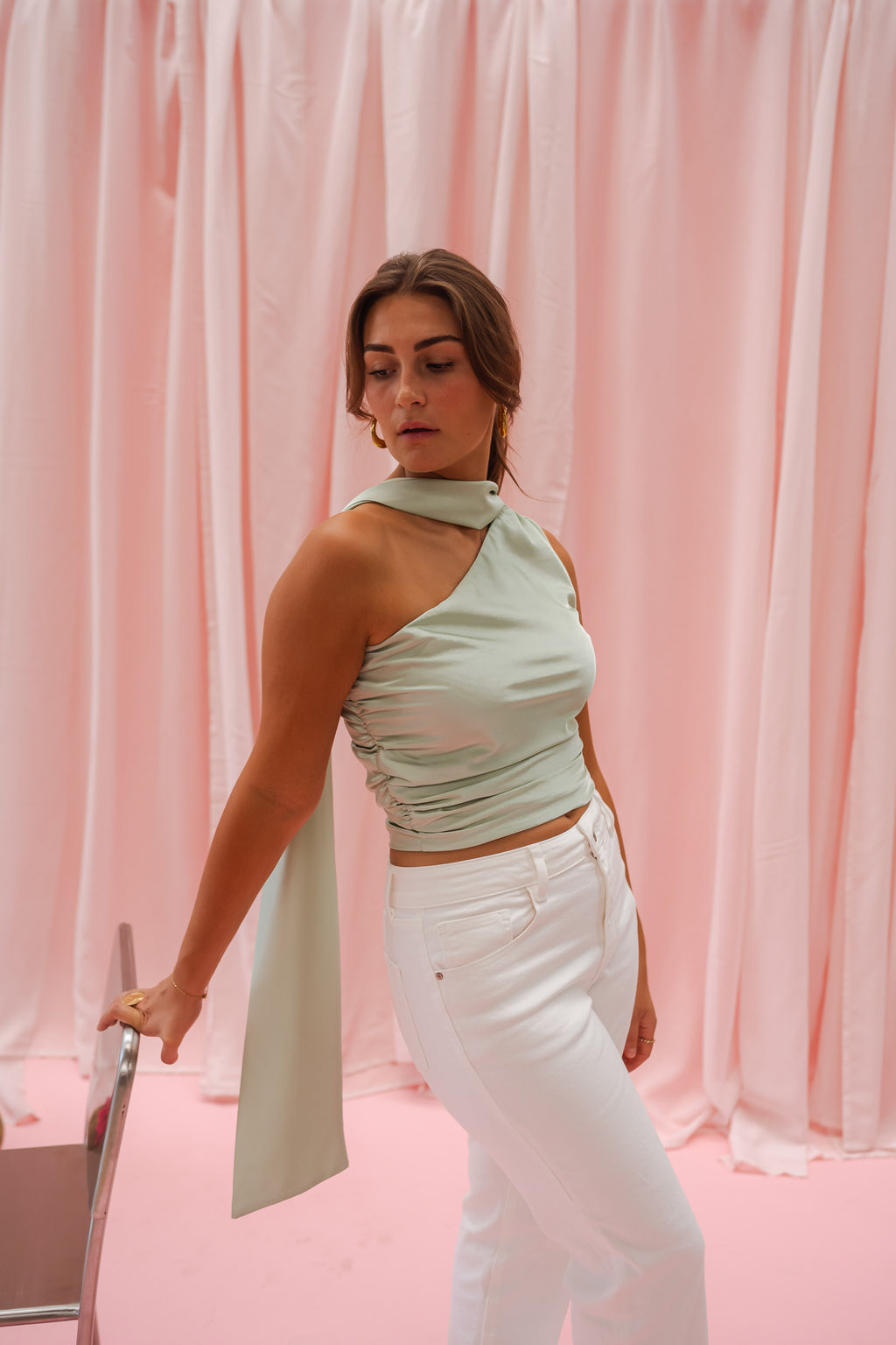Ilga top - water green in satin