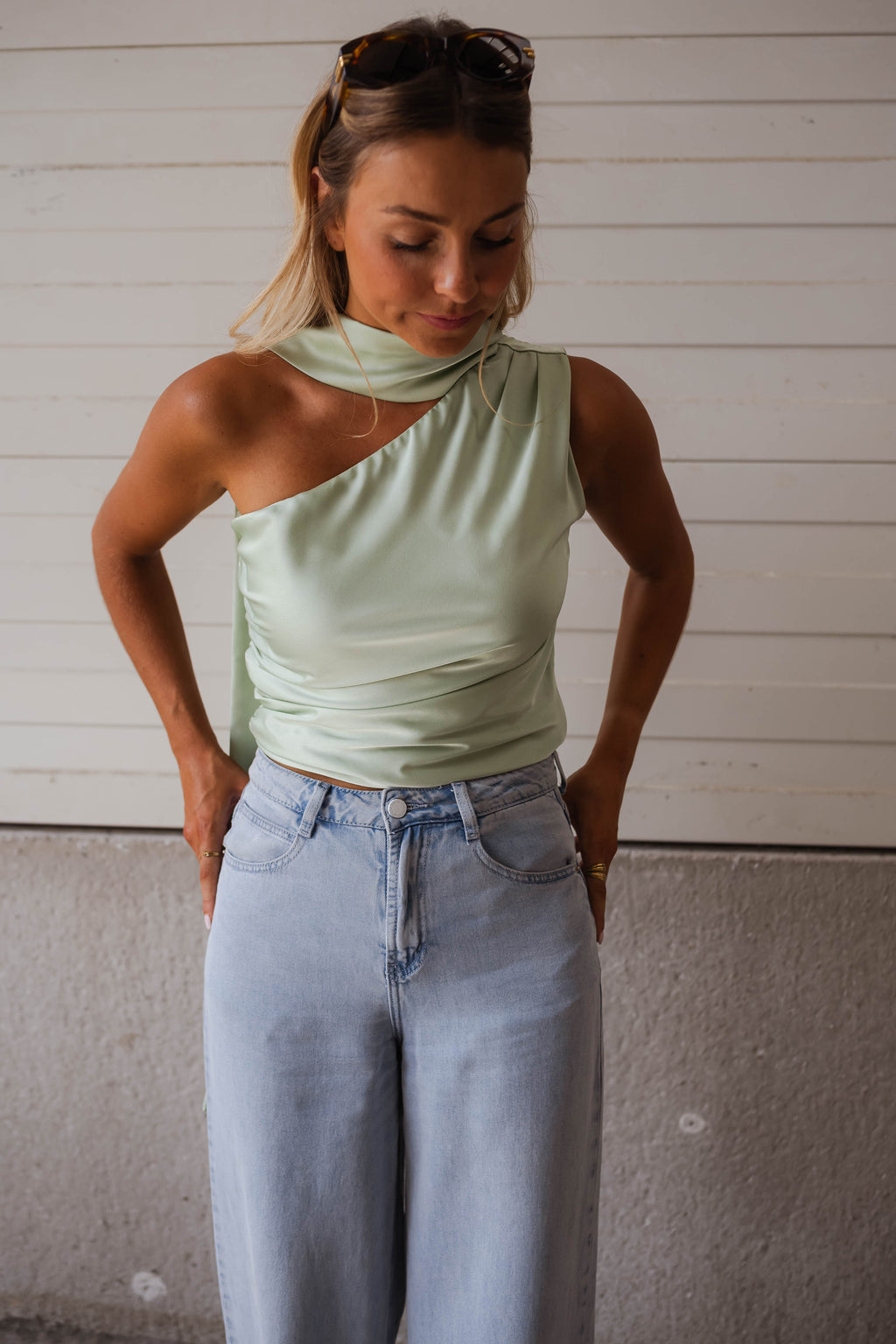 Ilga top - water green in satin