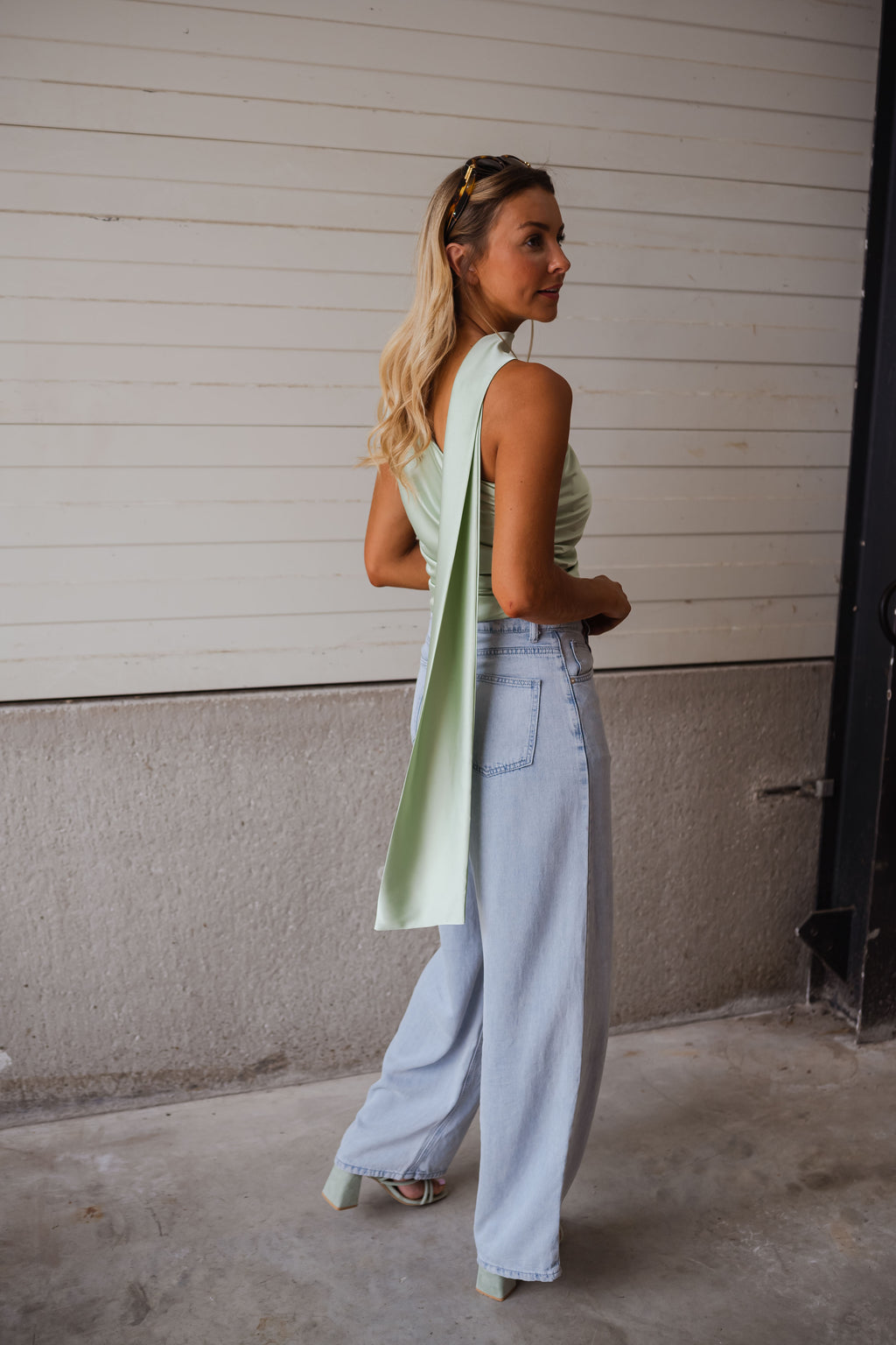 Ilga top - water green in satin