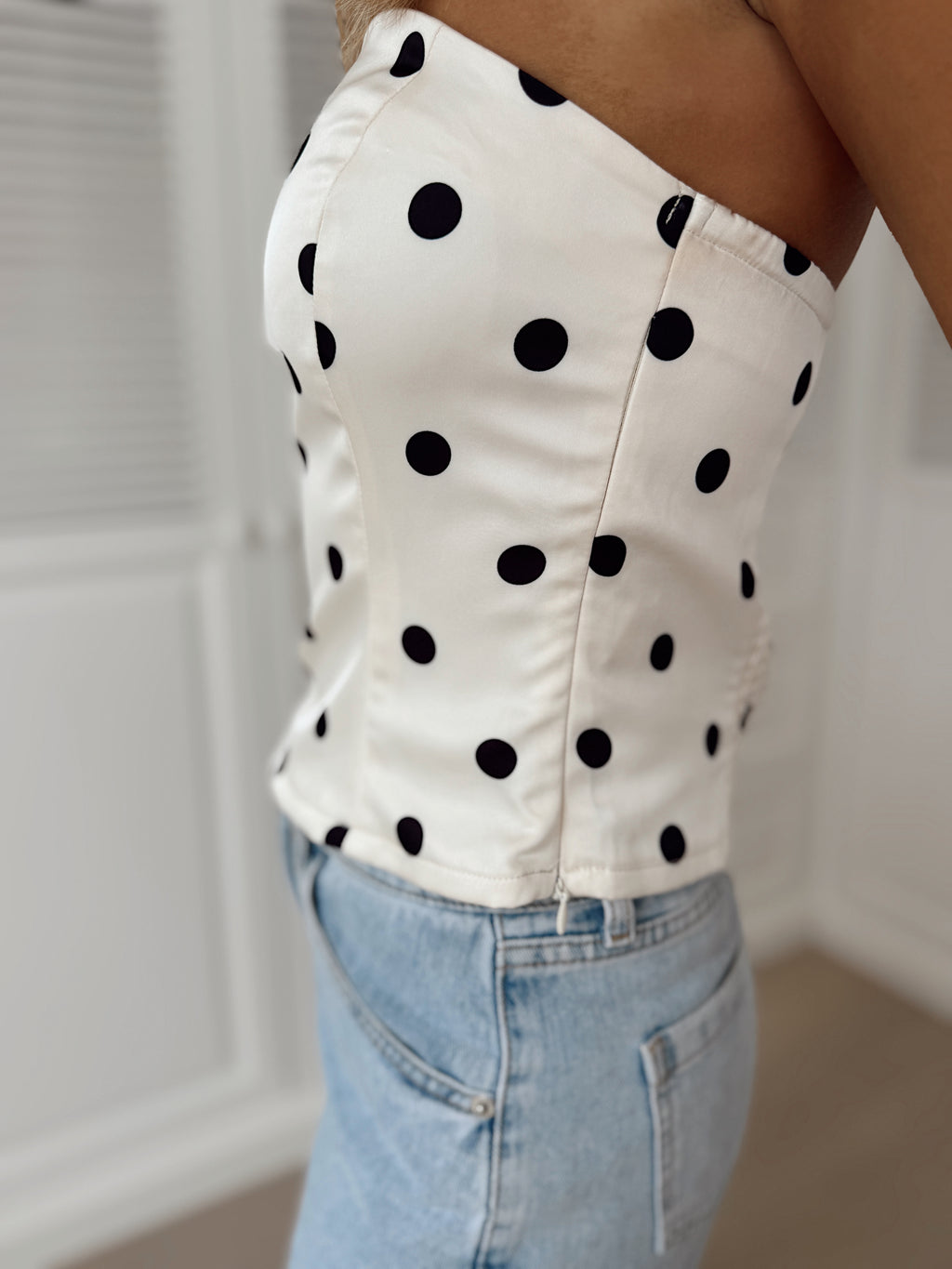 Martial bustier top - ecru with polka dots