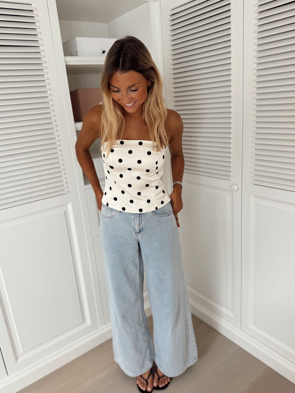 Martial bustier top - ecru with polka dots